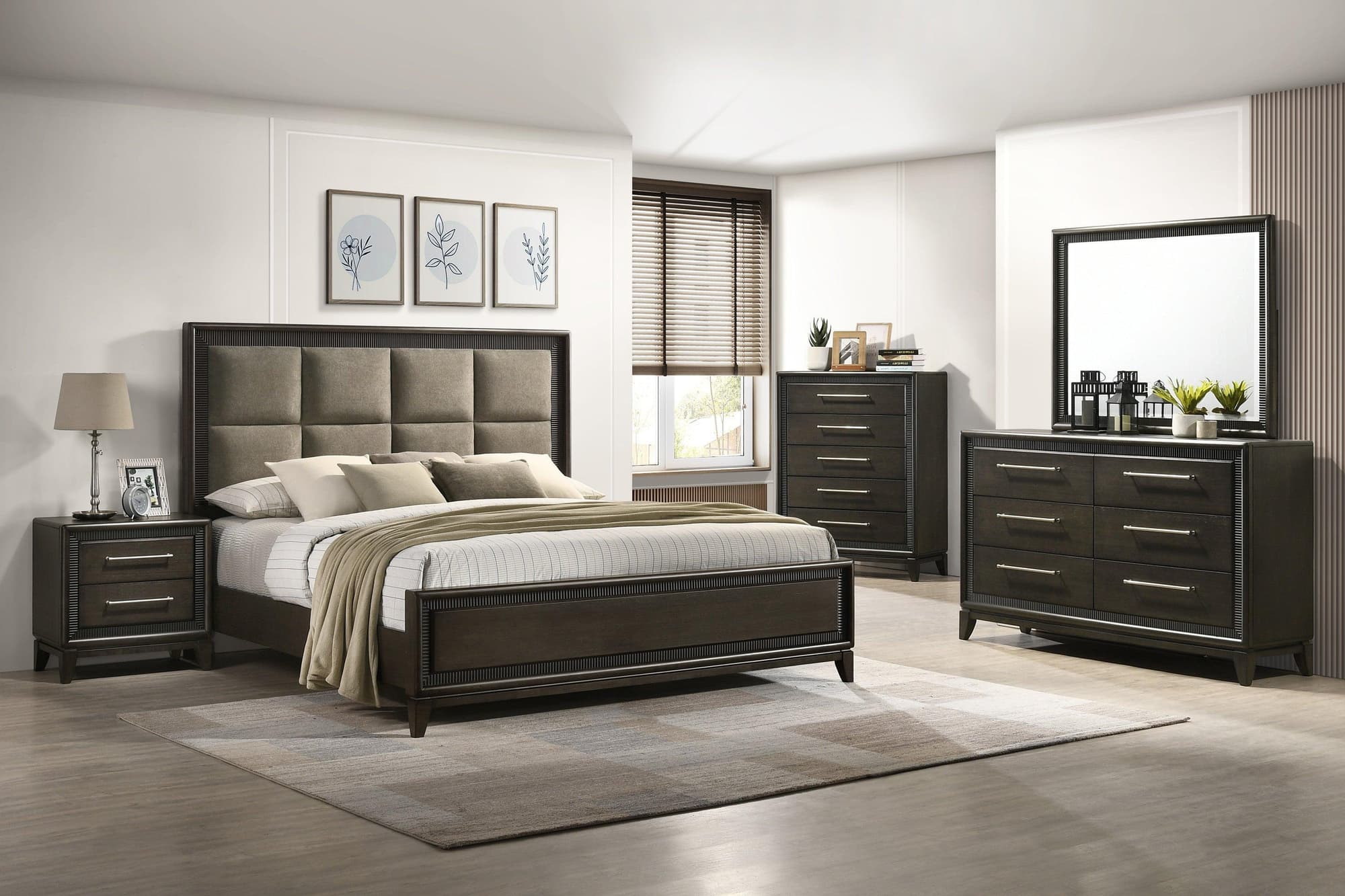 Saratoga Black Fabric Upholstered Panel Bedroom Set - Image 1