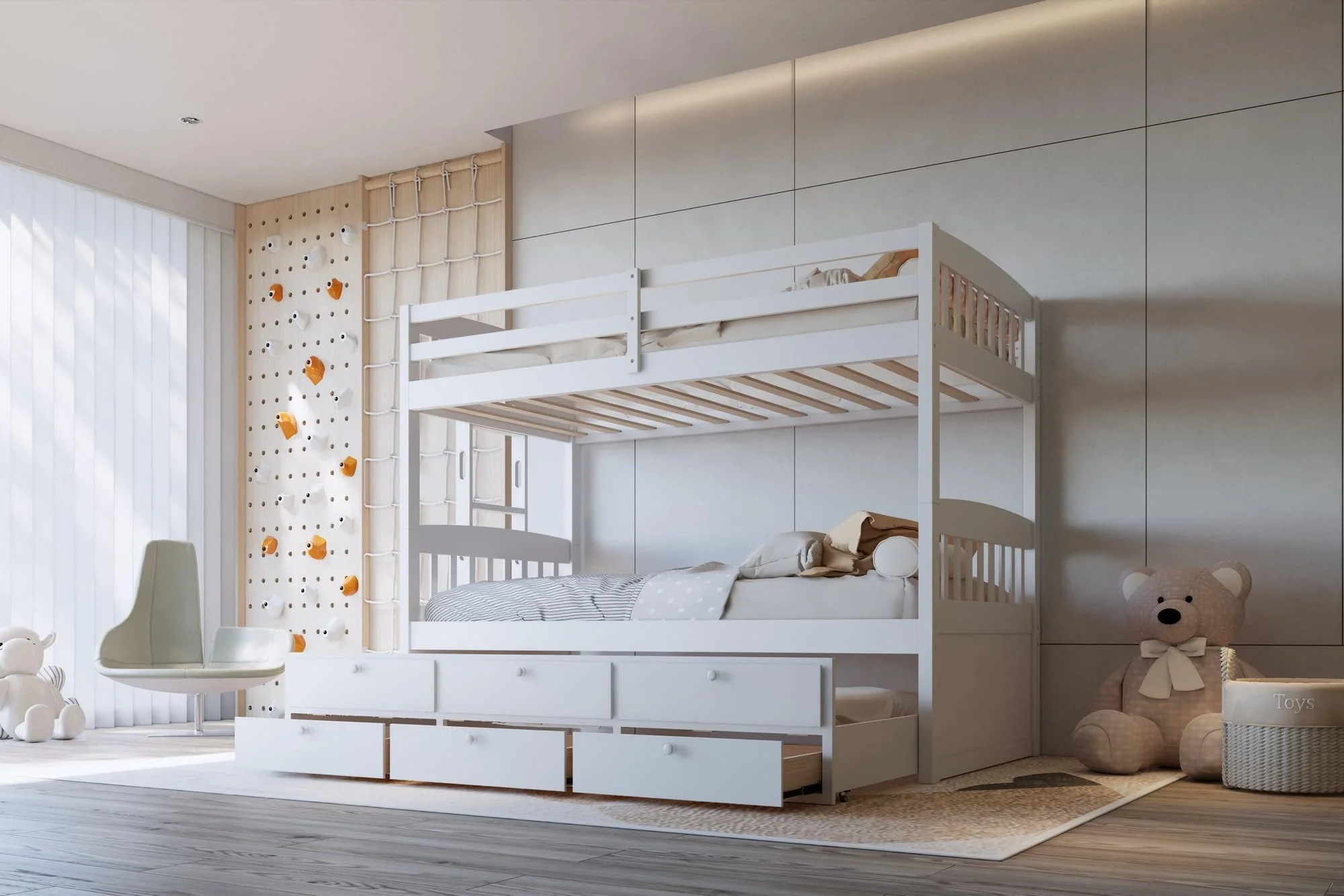 White Twin Over Twin Trundle Storage Bunk Bed