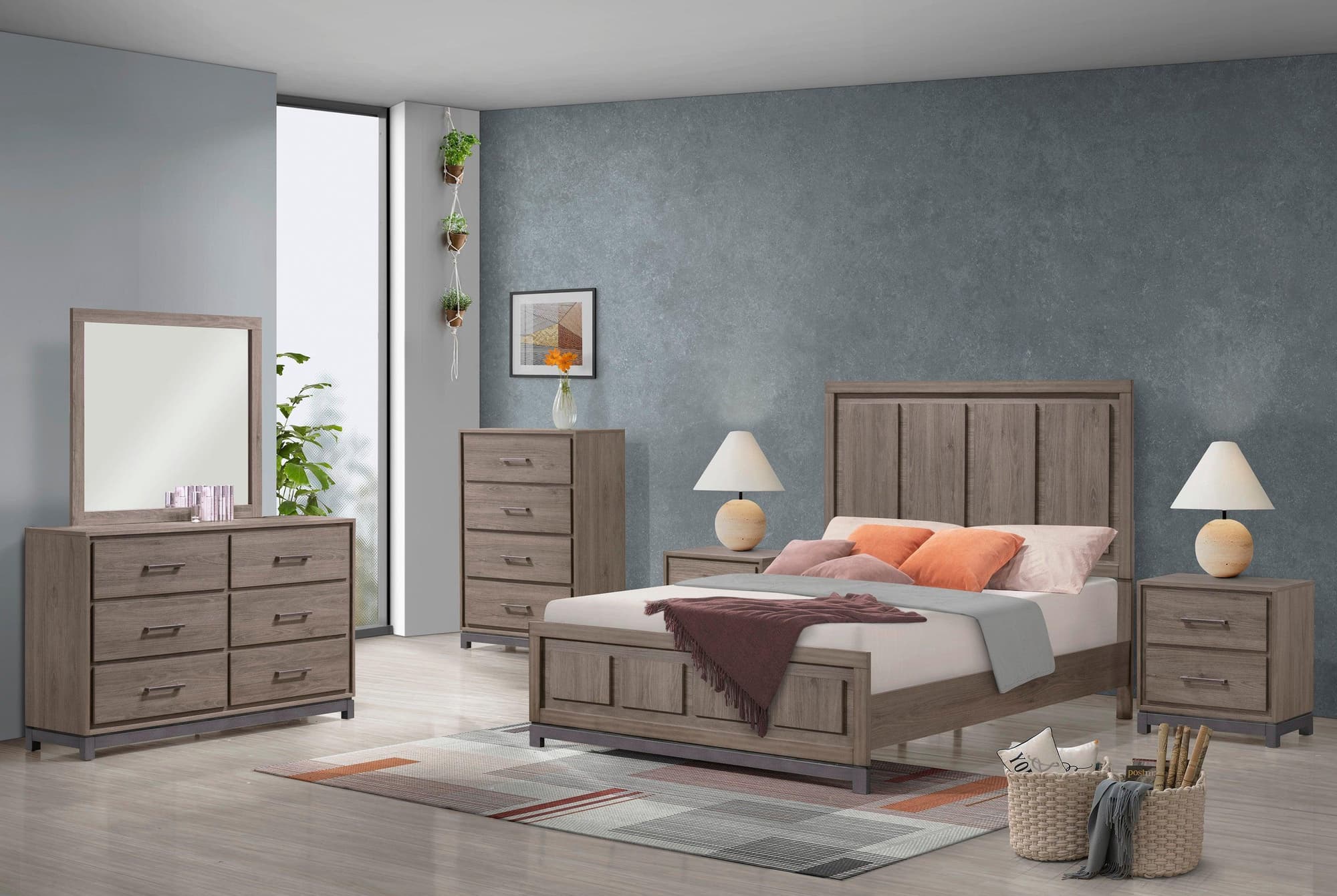 River Brown Upholstered Panel Bedroom Set - Image 1