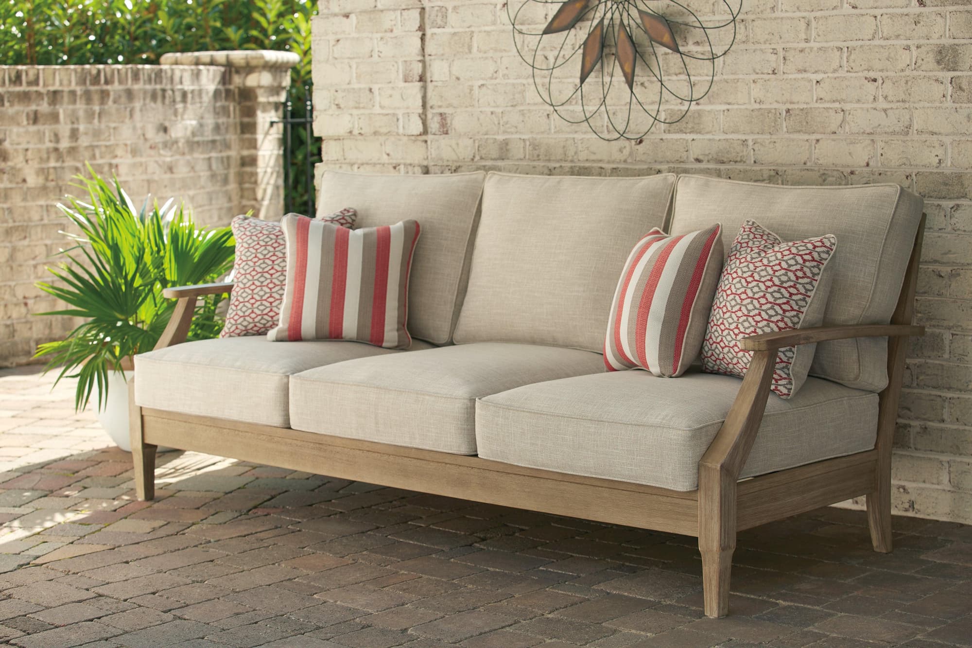 Clare View Beige Sofa With Cushion - Image 1