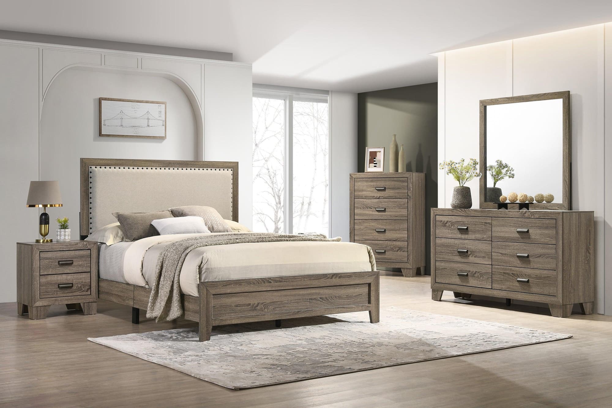 Millie Gray Fabric Upholstered Panel Bedroom Set - Image 1
