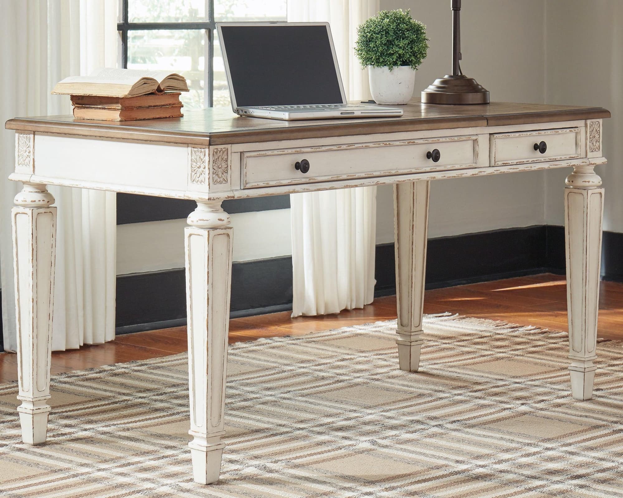 Realyn White Brown Home Office Lift Top Desk - Image 1