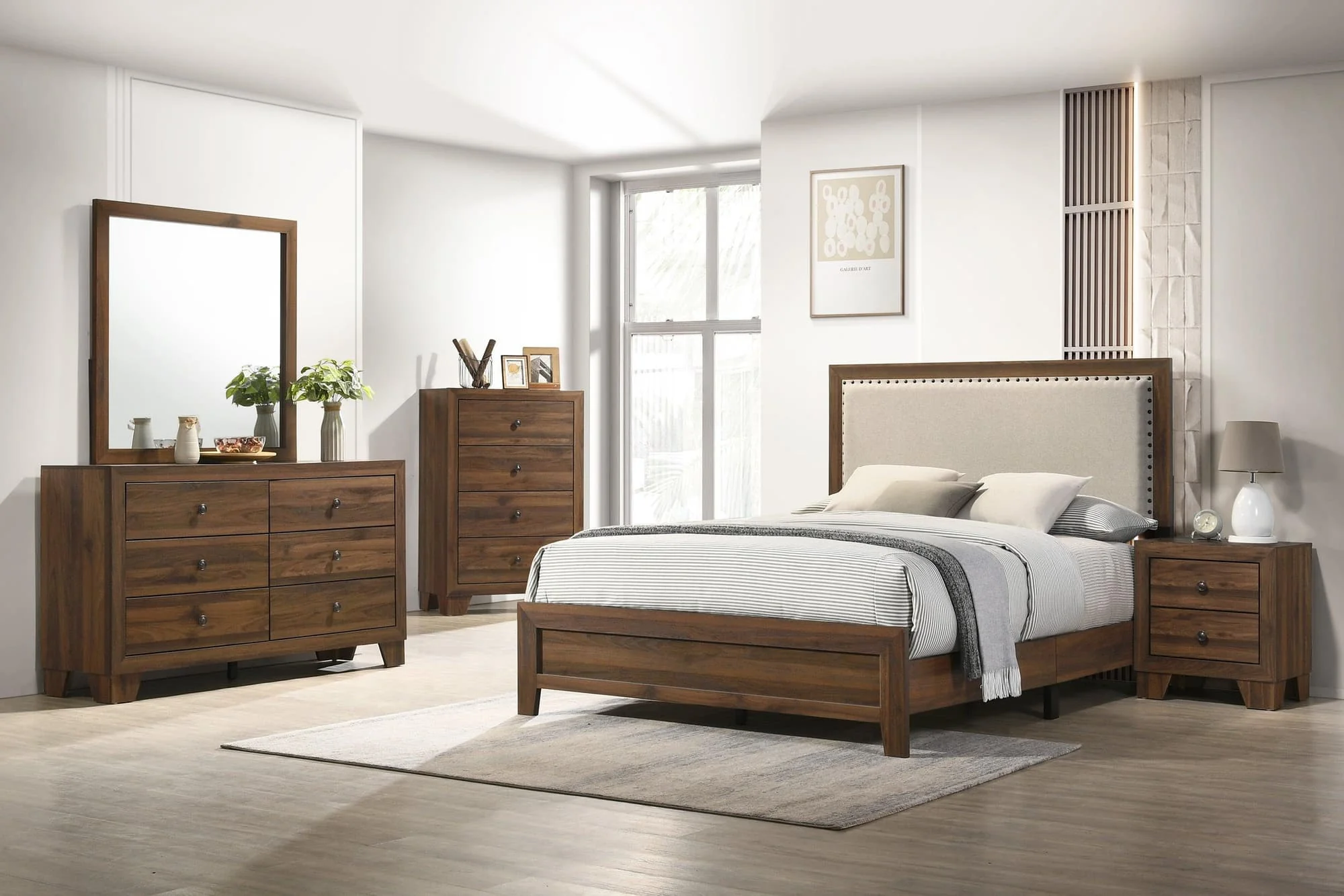 Millie Brown Fabric Upholstered Panel Bedroom Set - Image 1