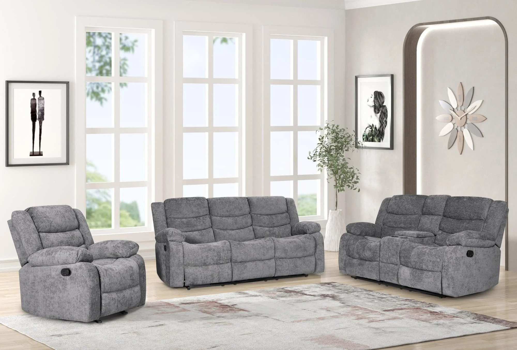 Oliver Charcoal Fabric Upholstered Reclining Living Set - Image 1