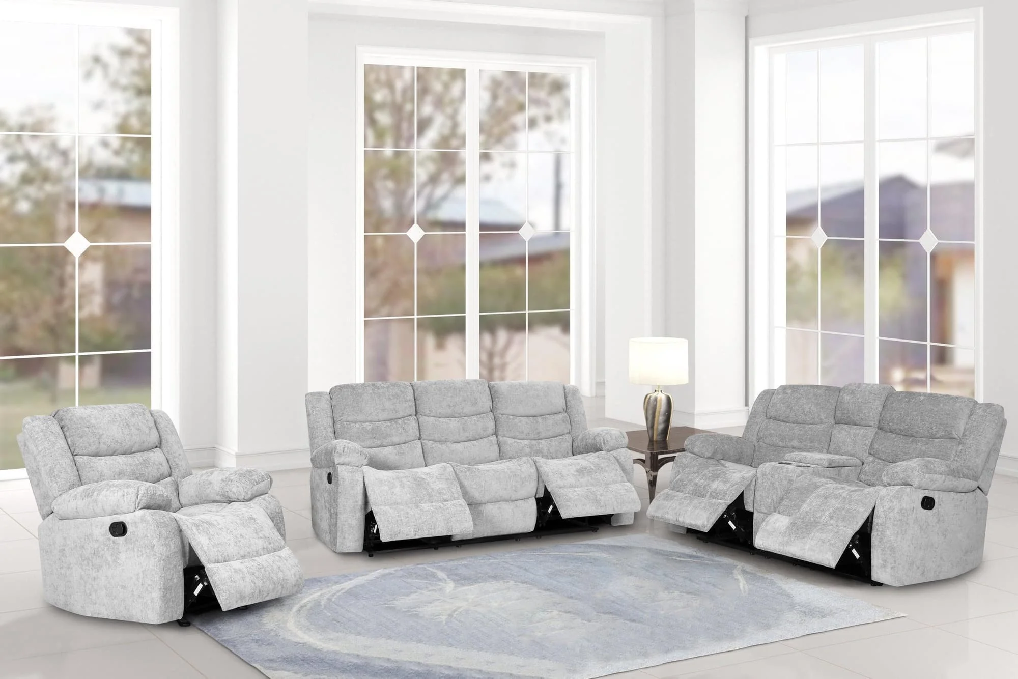Oliver Silver Fabric 3-Piece Reclining Set - Image 1