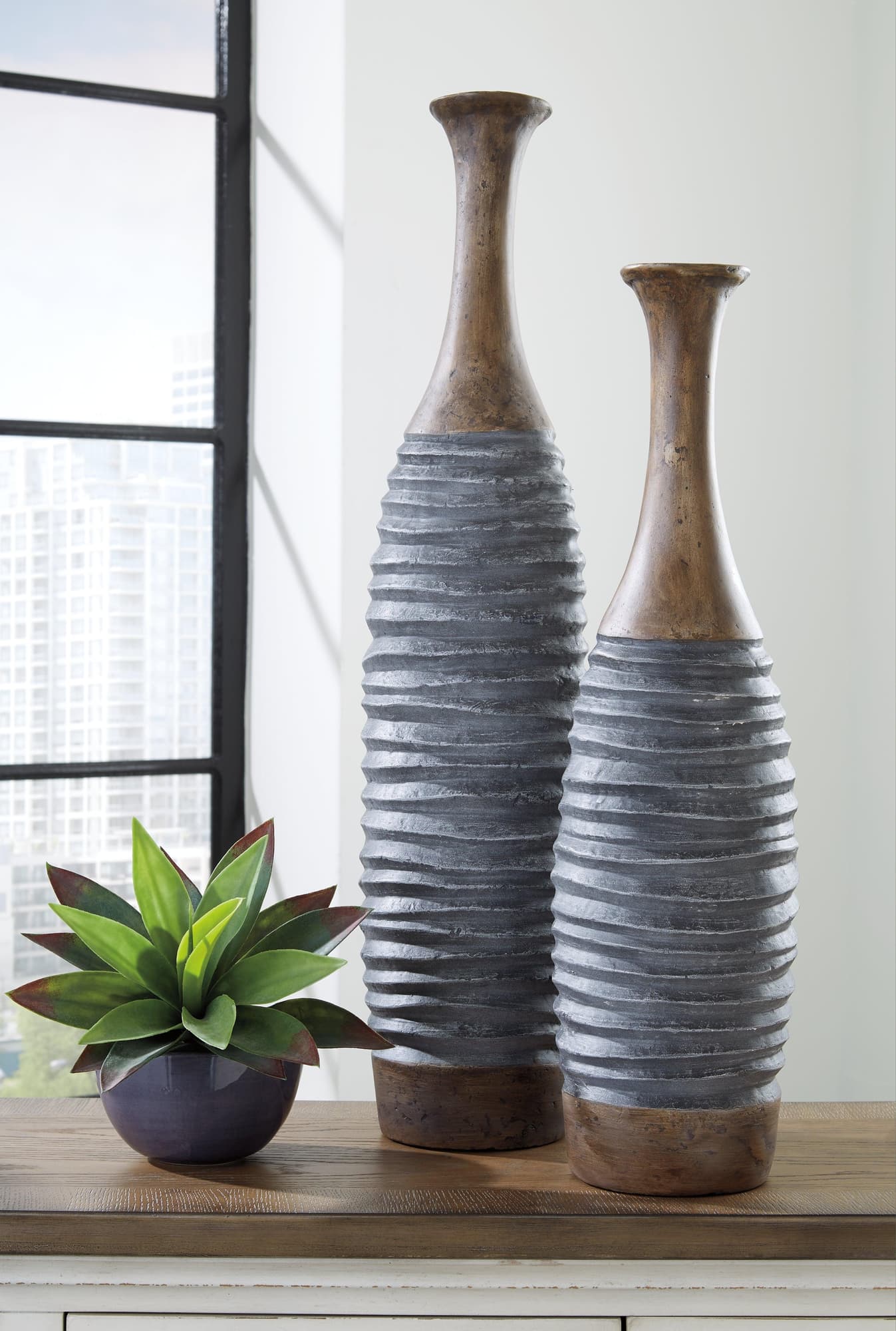 Blayze Antique Gray Brown Vase (Set of 2)