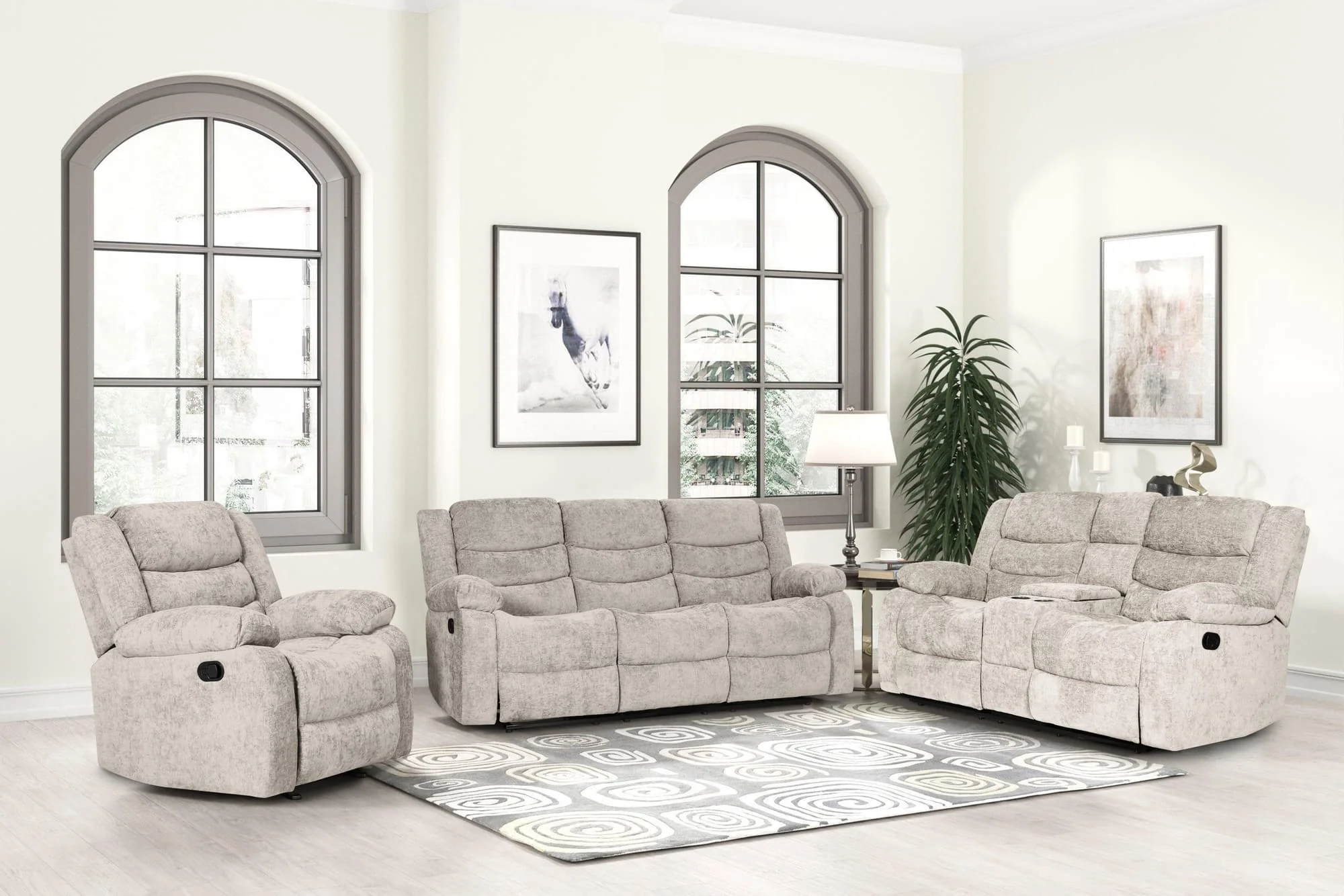 Oliver Beige Fabric 3-Piece Reclining Set - Image 1