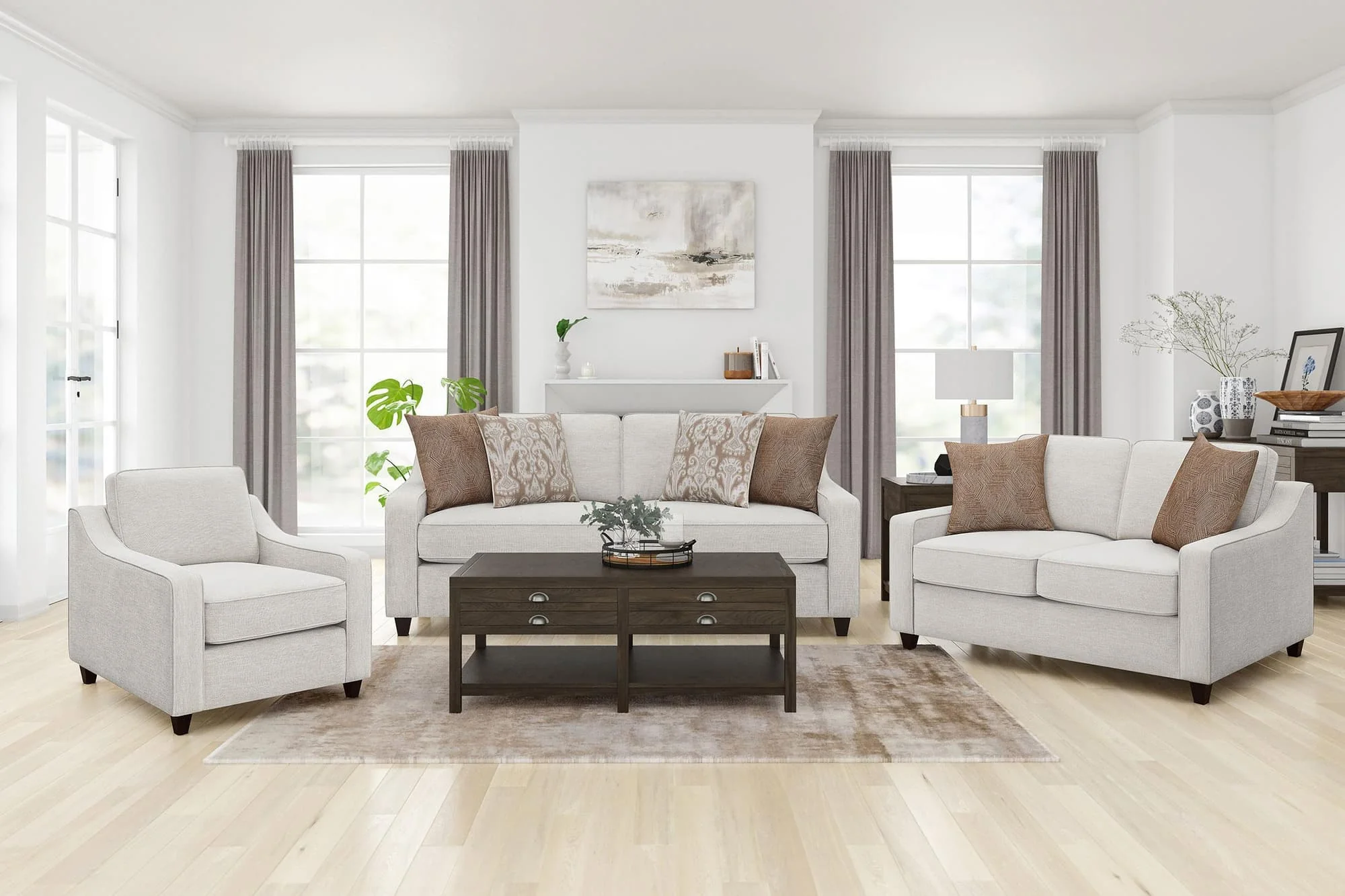 Christine 3-Piece Upholstered Sloped Arm Sofa Set Beige - Image 1