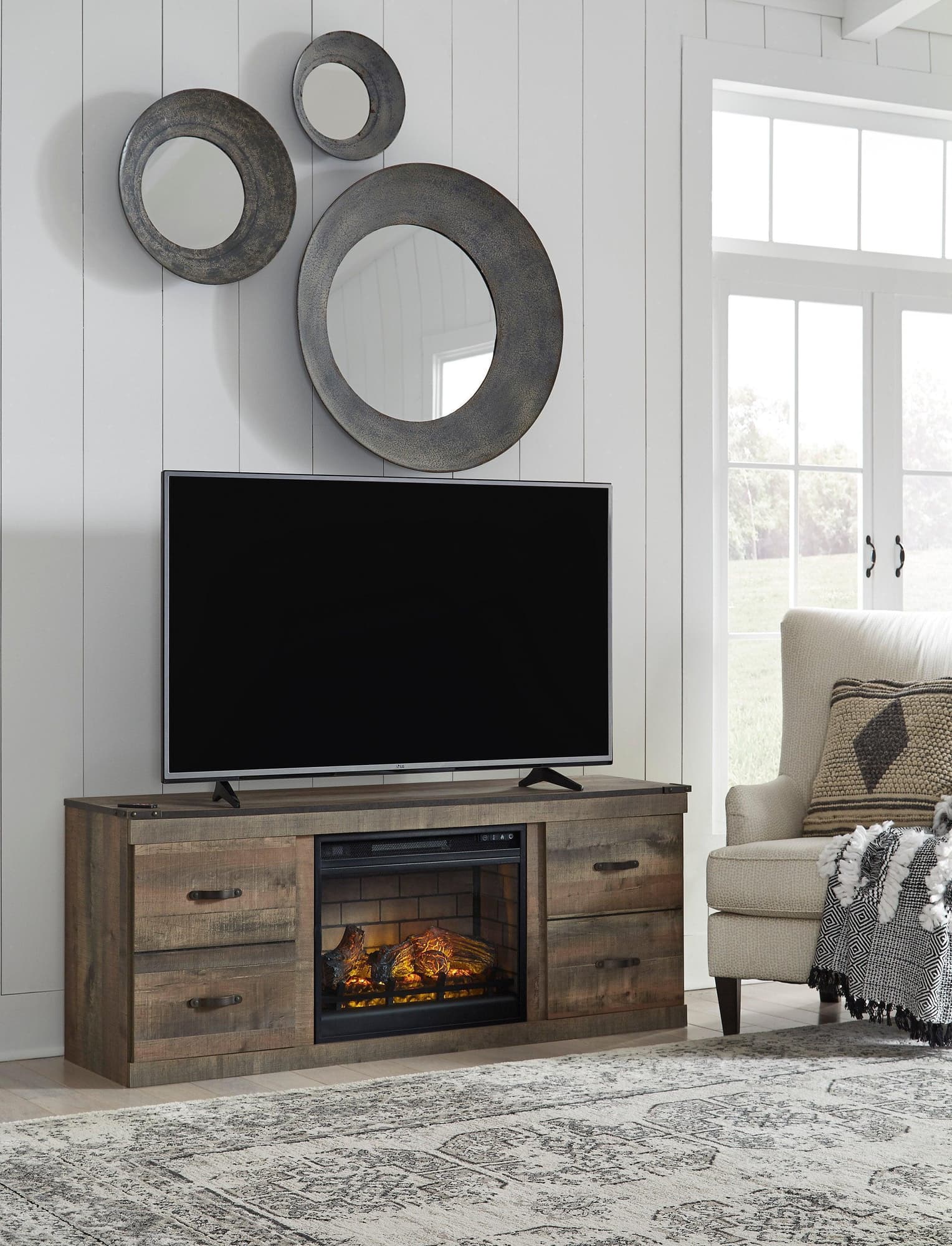 Brown TV Stand With Fireplace - Image 1