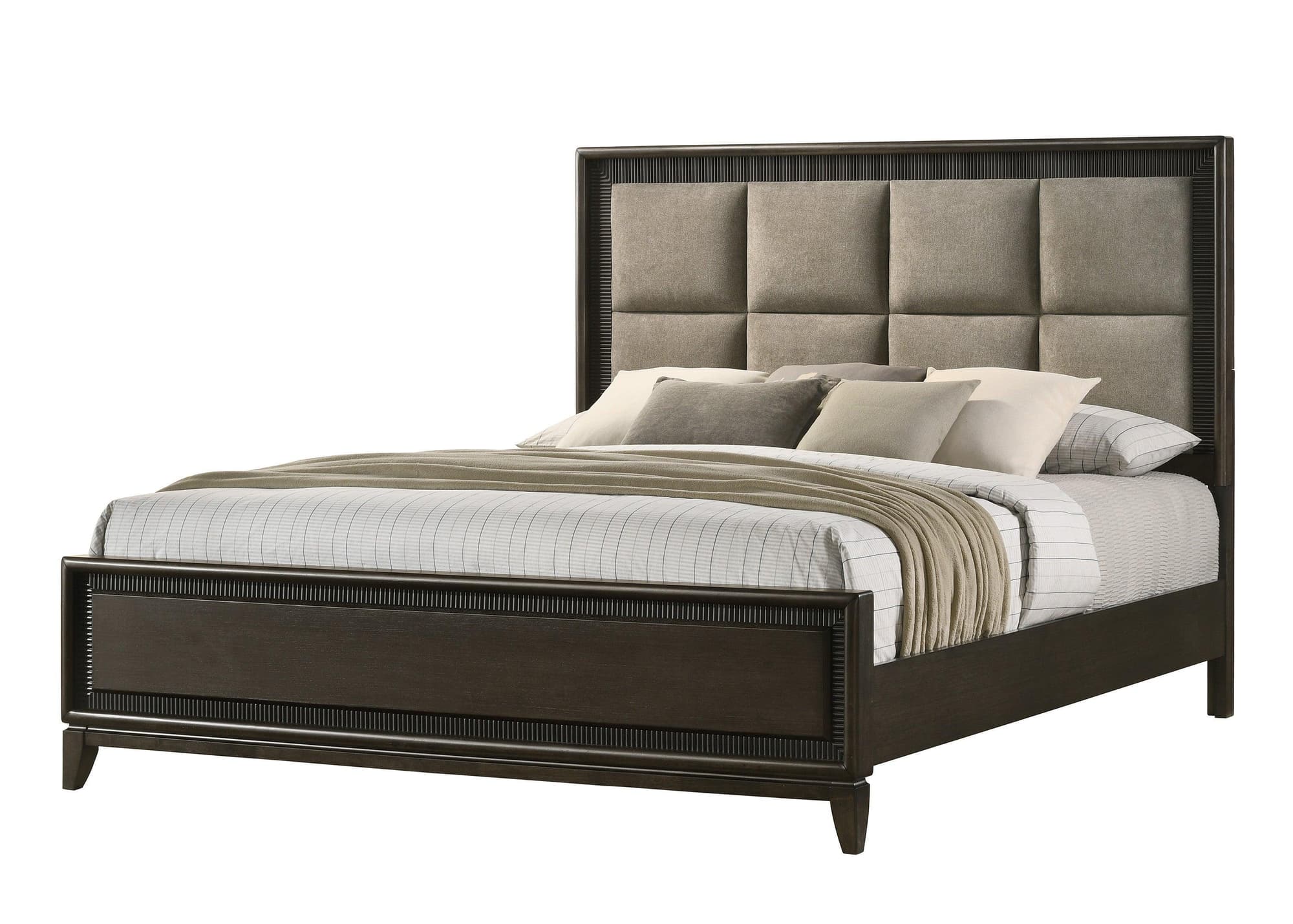 Saratoga Black Fabric Upholstered Panel Queen Bed - Image 1