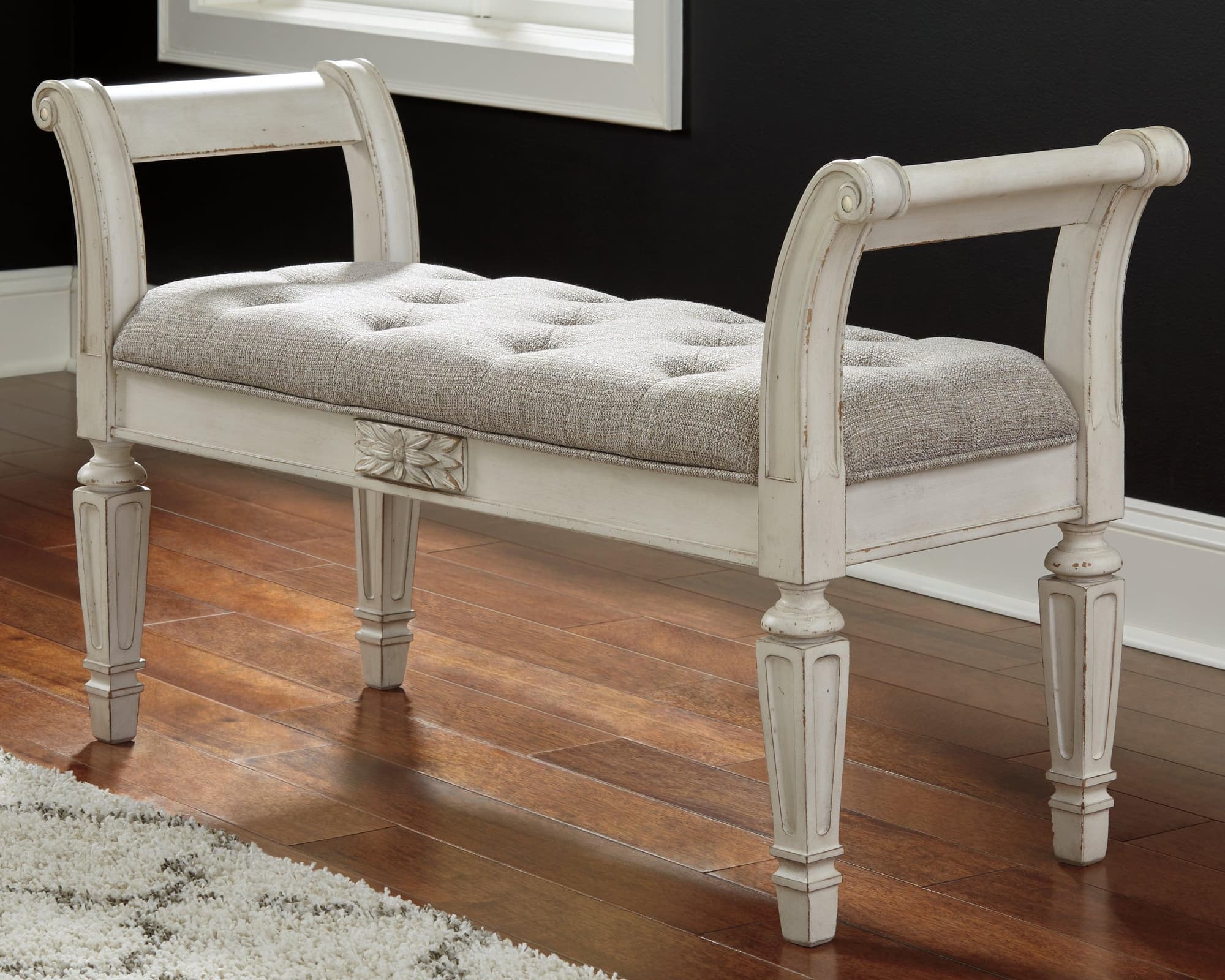 Realyn Antique White Accent Bench - Image 1