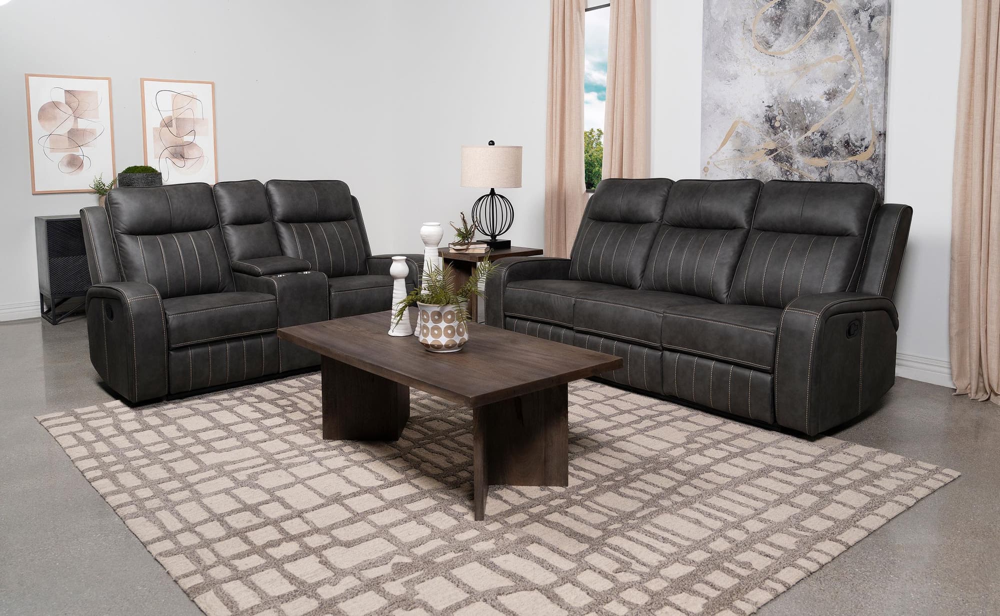 Raelynn 2-Piece Upholstered Reclining Sofa Set Grey - Image 1