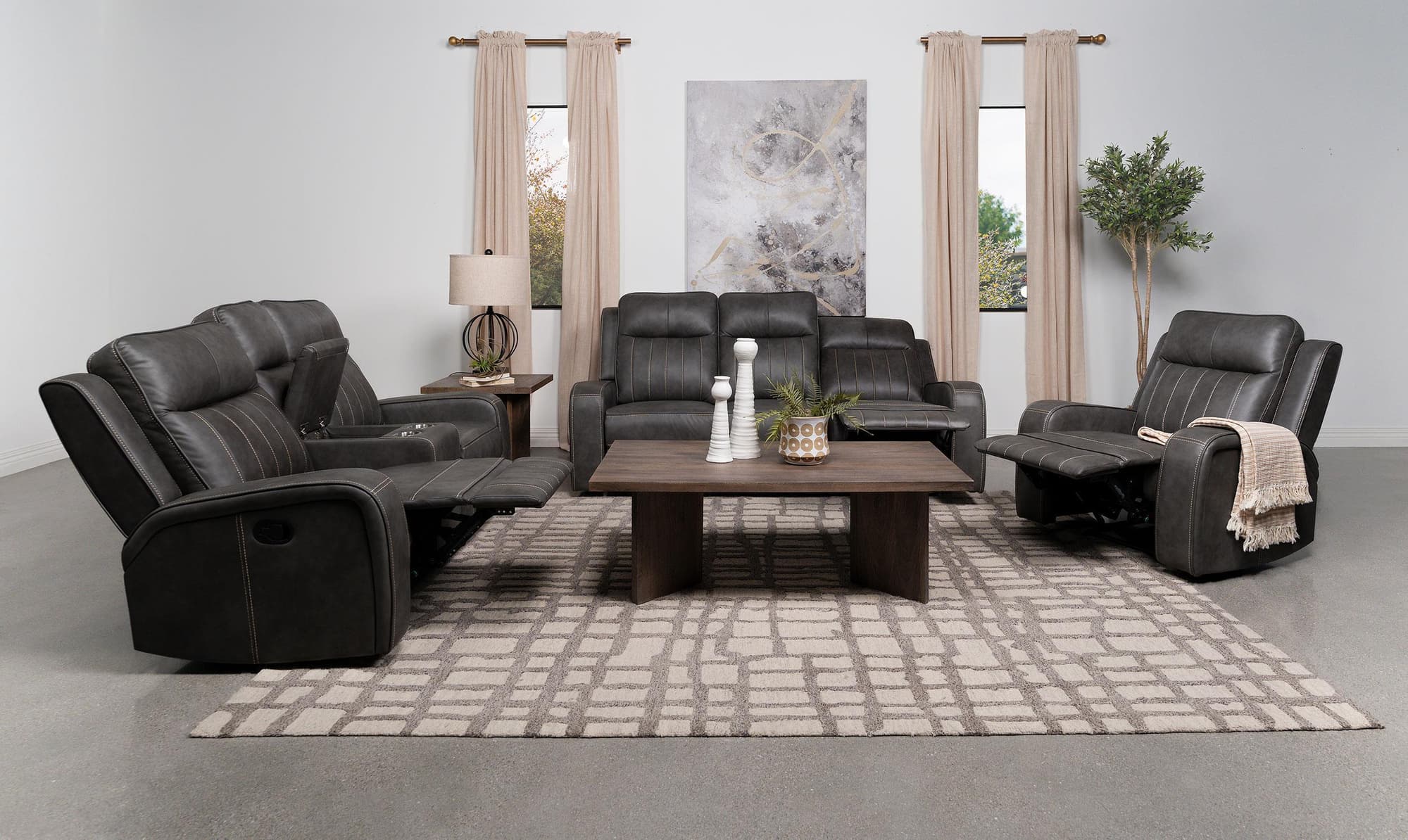 Raelynn 3-Piece Upholstered Reclining Sofa Set Grey - Image 1