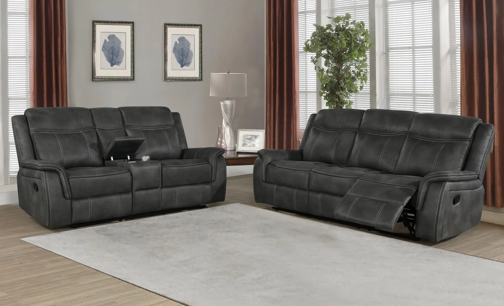 Lawrence 2-Piece Upholstered Reclining Sofa Set Charcoal - Image 1