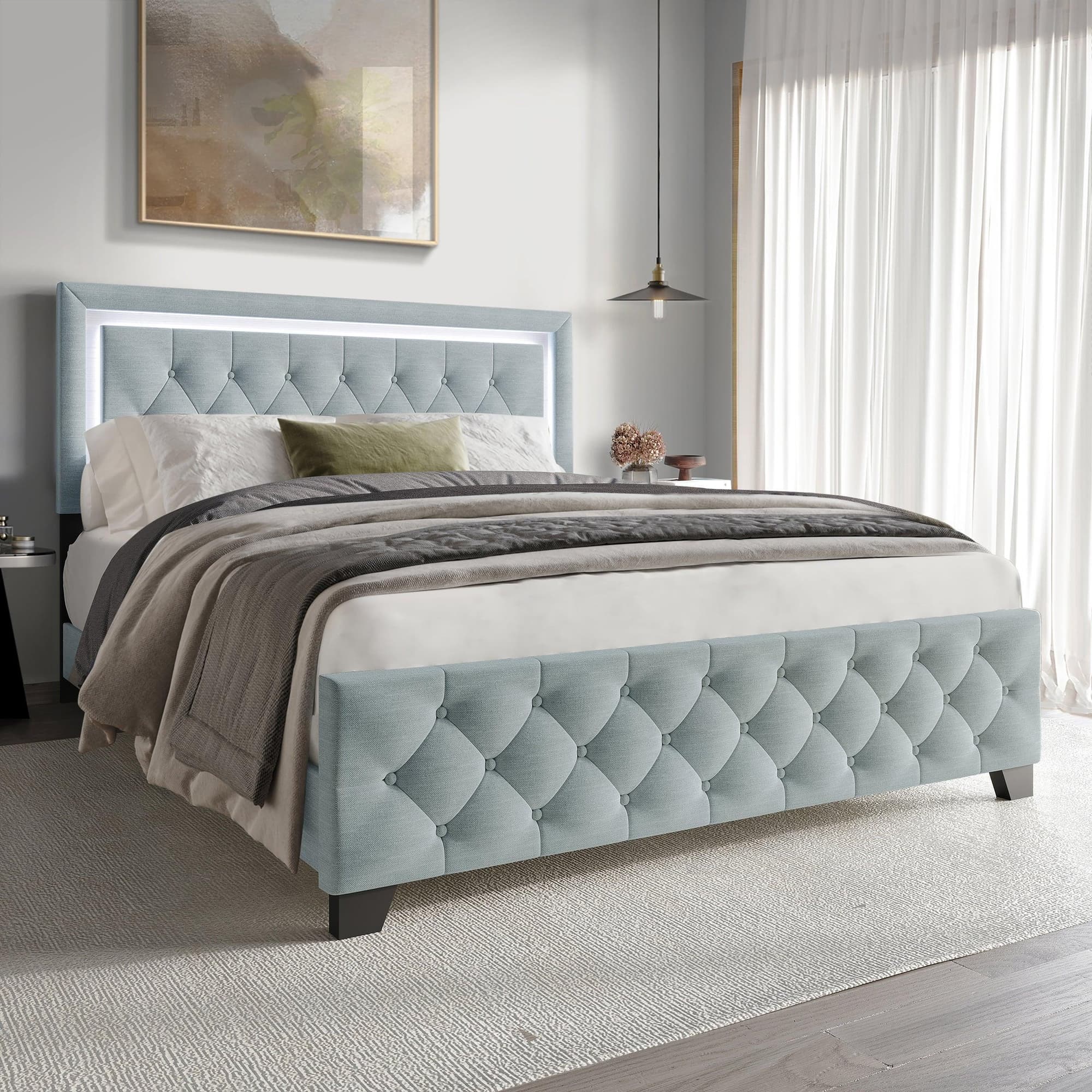 Oluma Taupe Upholstered Tufted Panel Full Bed - Image 1