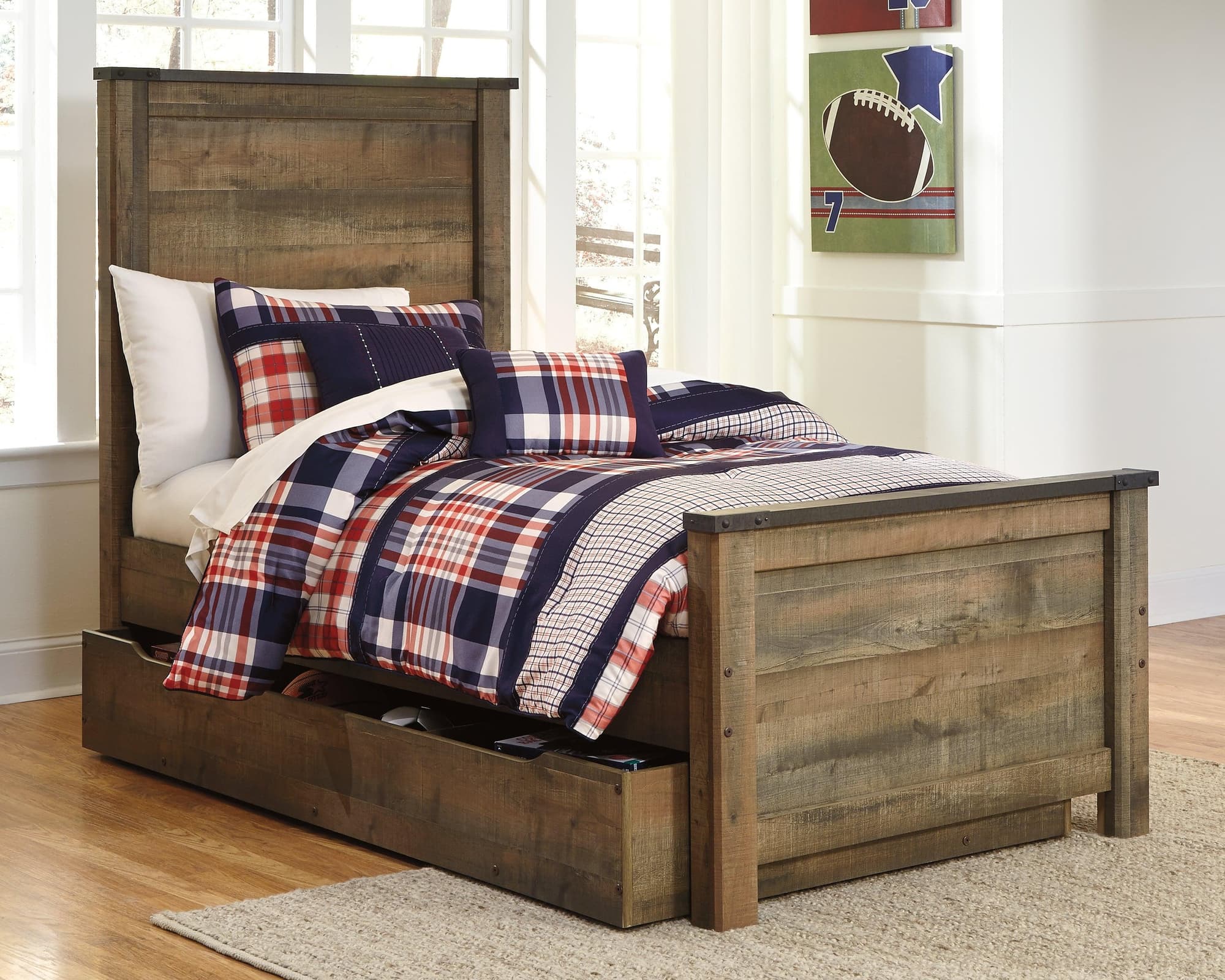 Trinell Brown Twin Panel Bed With 1 Large Storage Drawer - Image 1