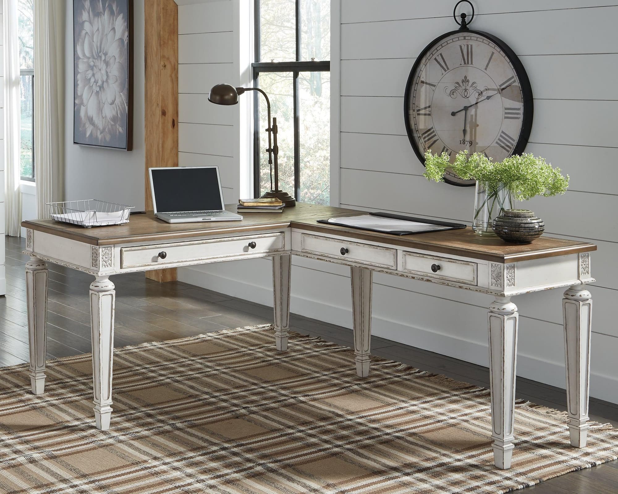 Realyn White Brown 2-Piece Home Office Desk - Image 1