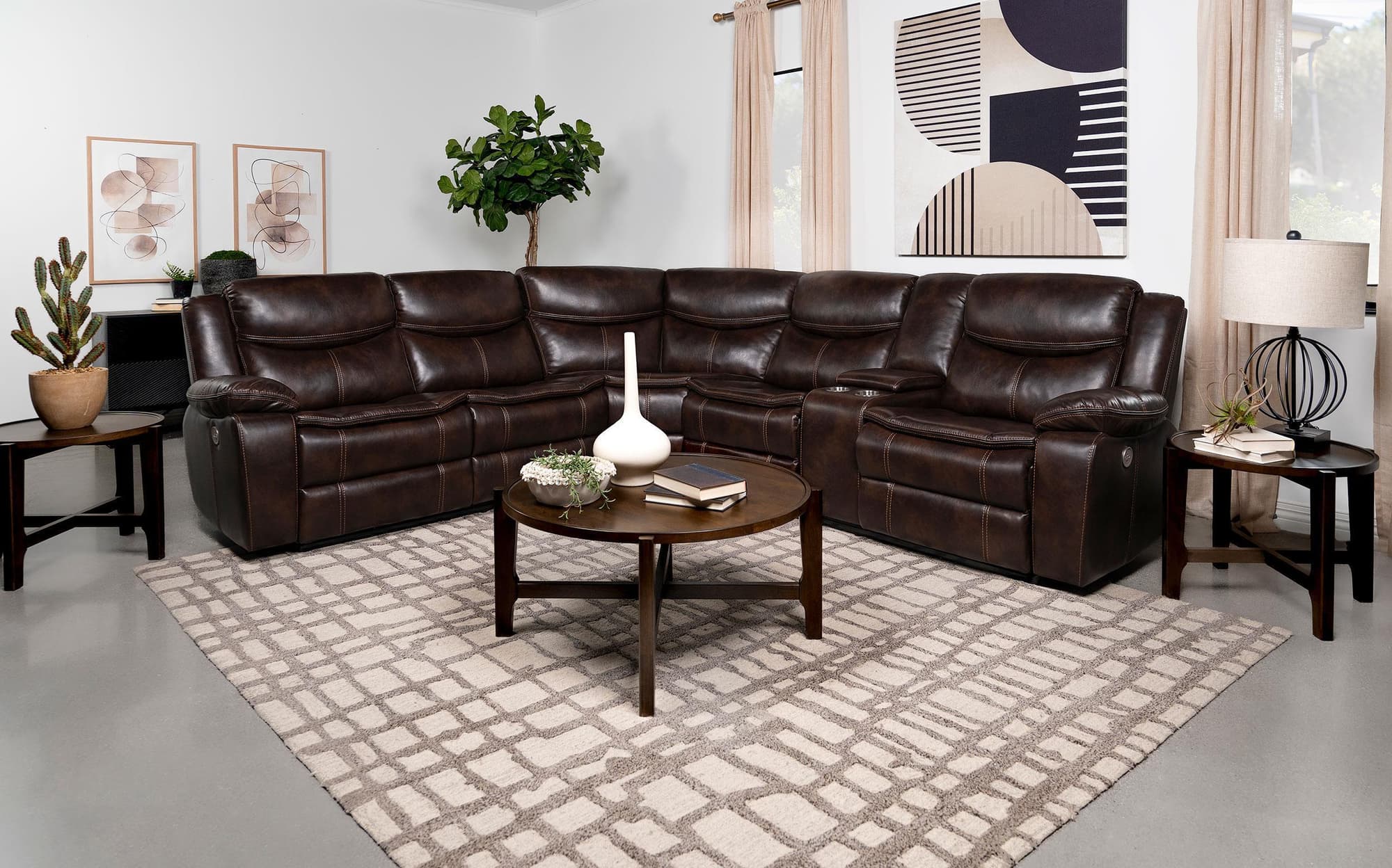 Sycamore Upholstered Power Reclining Sectional Sofa Brown - Image 1