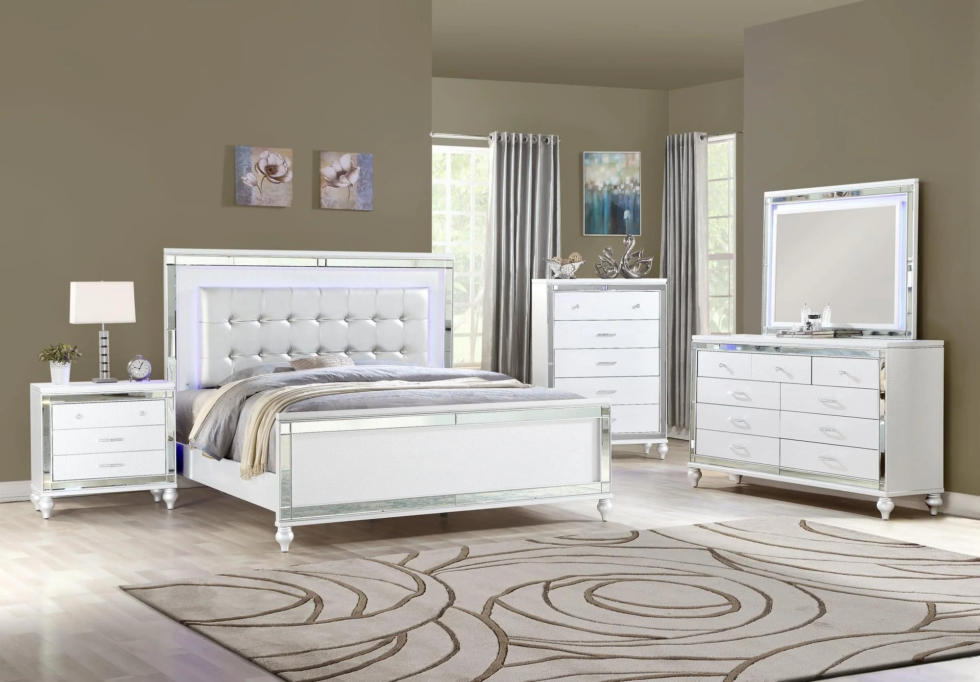Blanca White Upholstered LED Panel Bedroom Set - Image 1