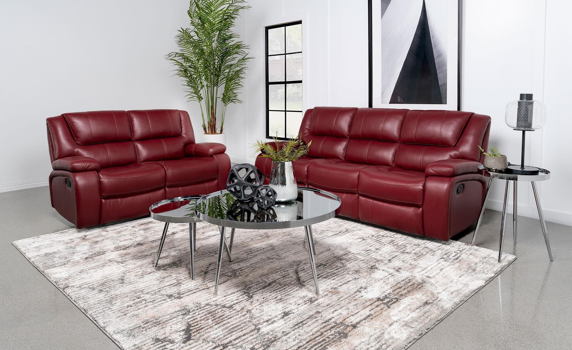Camila 2-Piece Upholstered Reclining Sofa Set Red - Image 1
