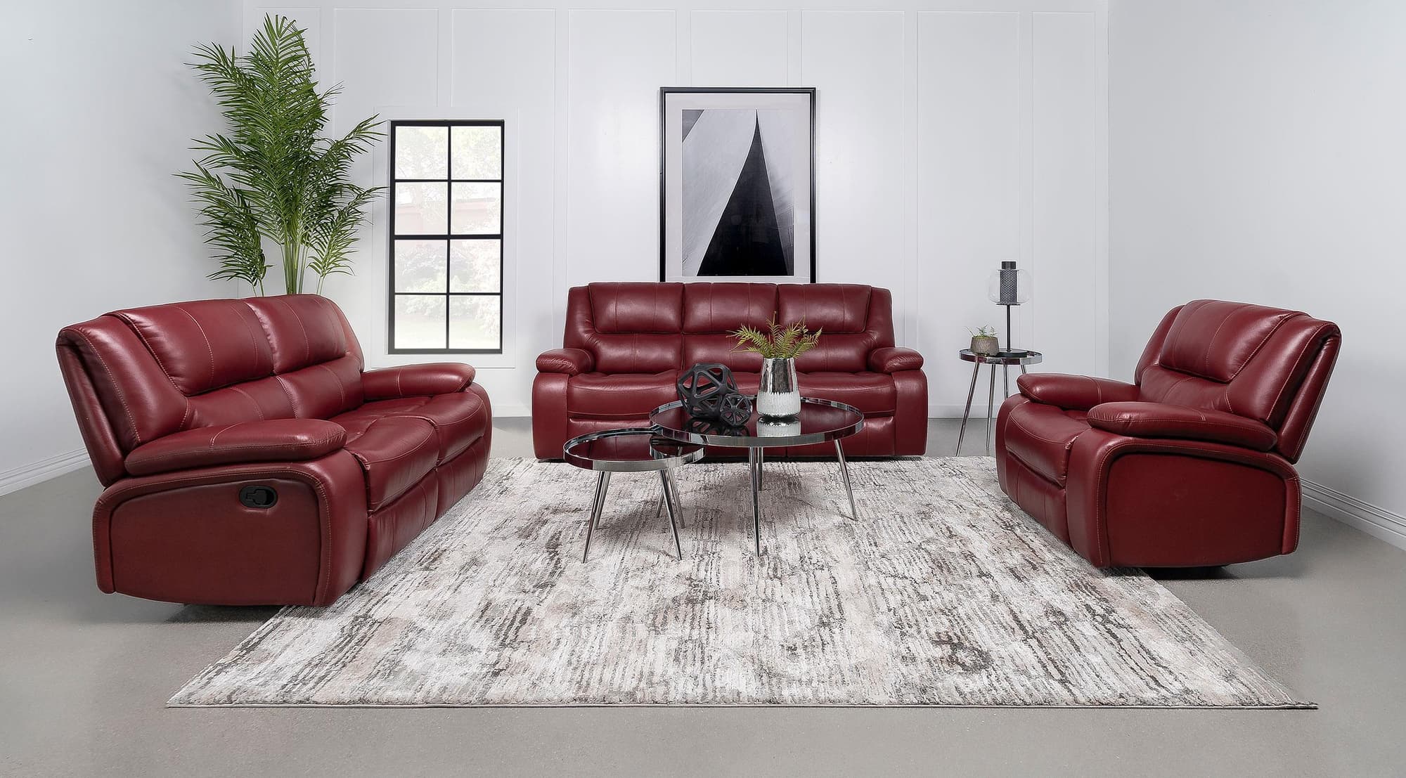 Camila 3-Piece Upholstered Reclining Sofa Set Red - Image 1