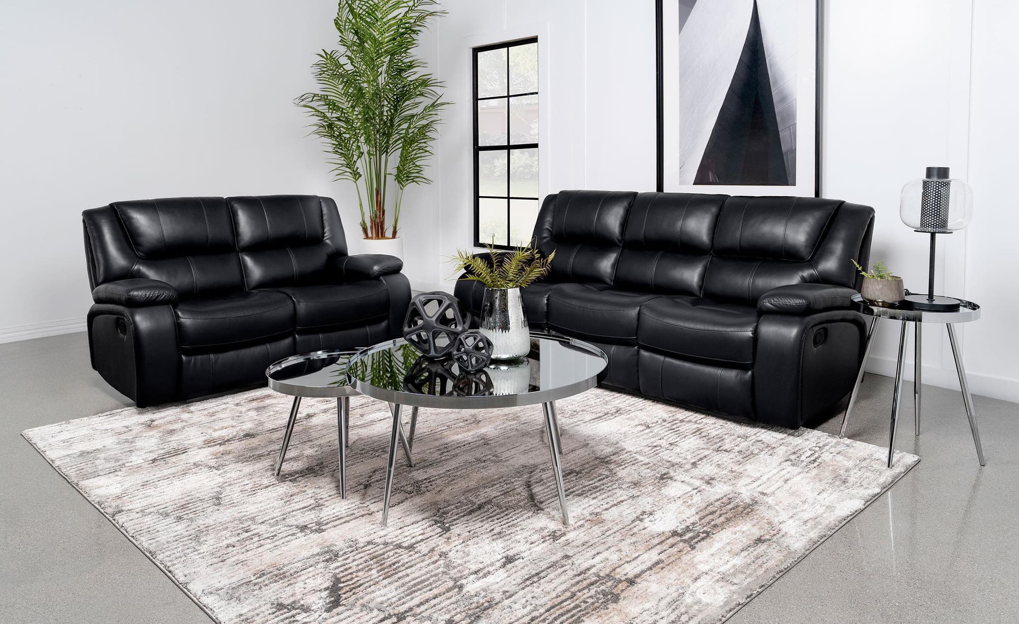 Camila 2-Piece Upholstered Motion Reclining Sofa Set Black - Image 1