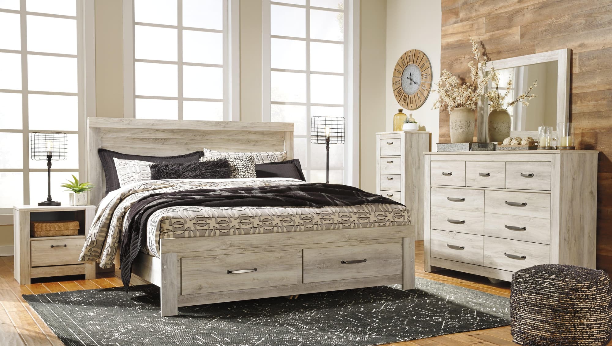 Bellaby Whitewash King Platform Bed With 2 Storage Drawers - Image 1