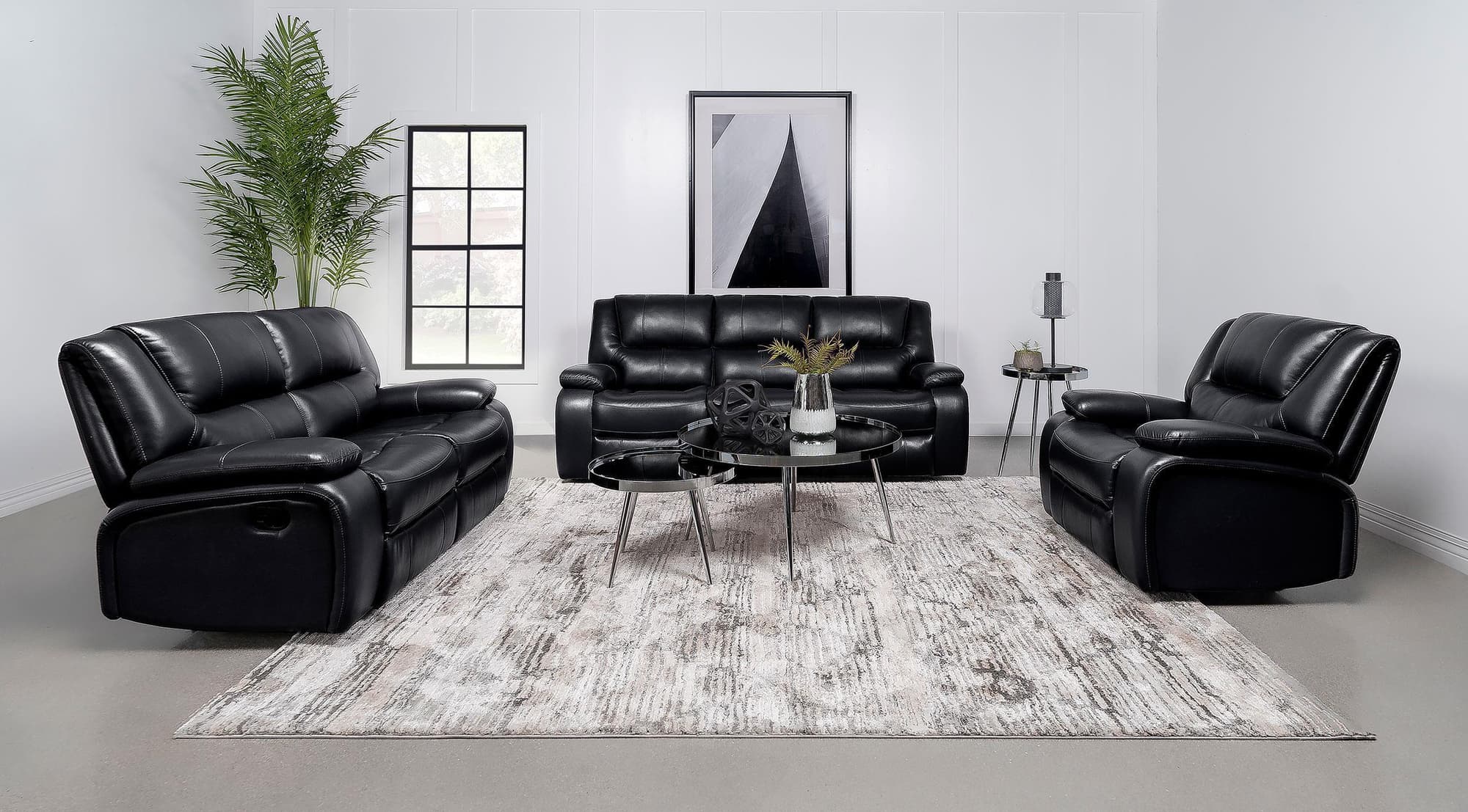 Camila 3-Piece Upholstered Motion Reclining Sofa Set Black - Image 1