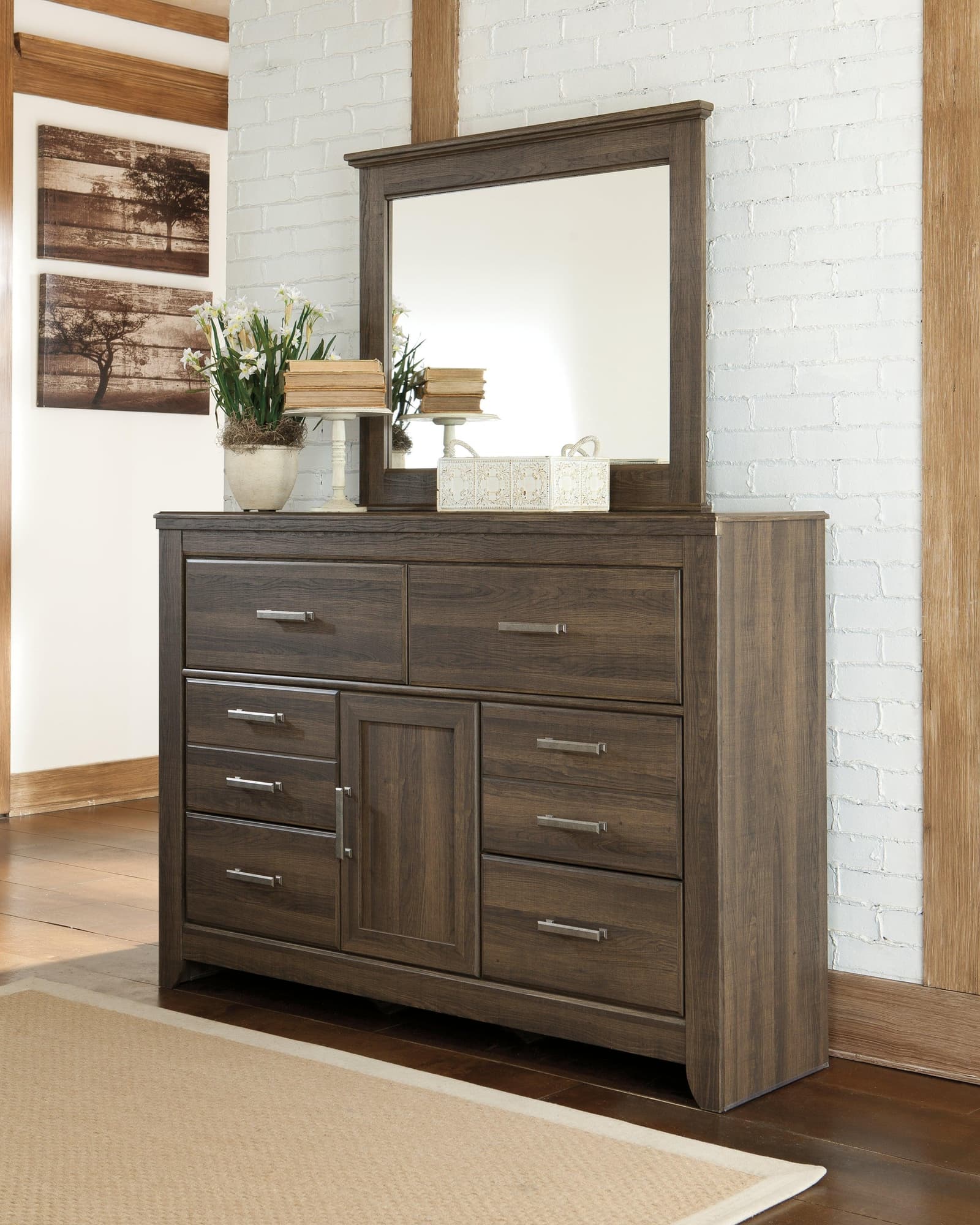 Juararo Dark Brown Dresser And Mirror - Image 1