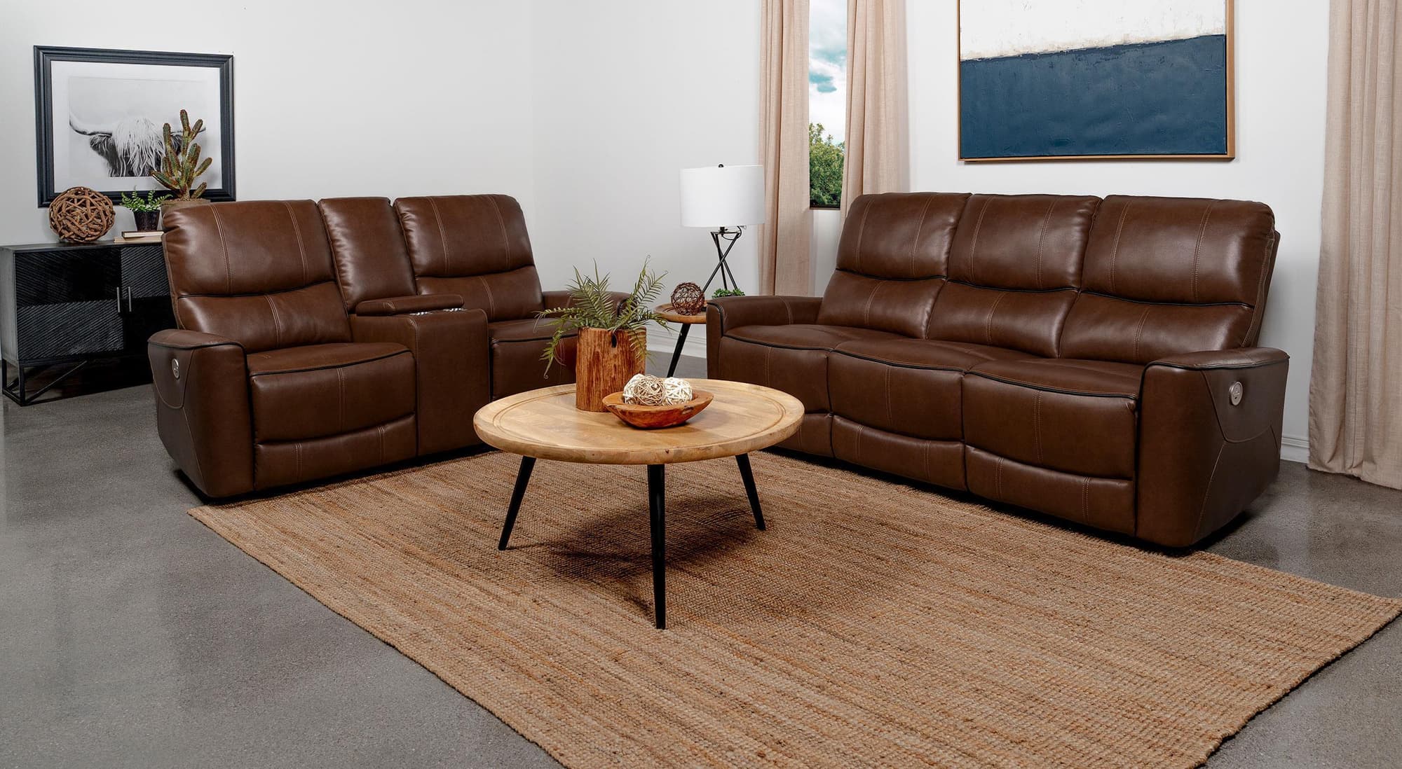Greenfield 2-Piece Power Reclining Sofa Set Saddle Brown - Image 1