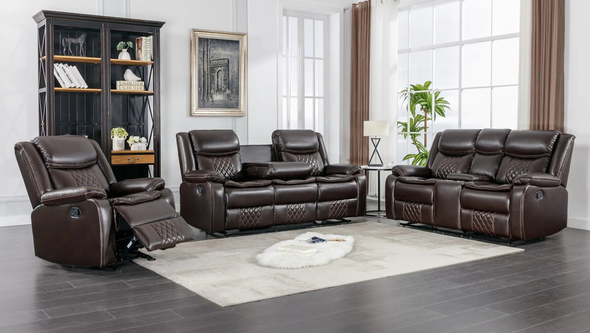 Weston Espresso Faux Leather 3-Piece Reclining Set - Image 1