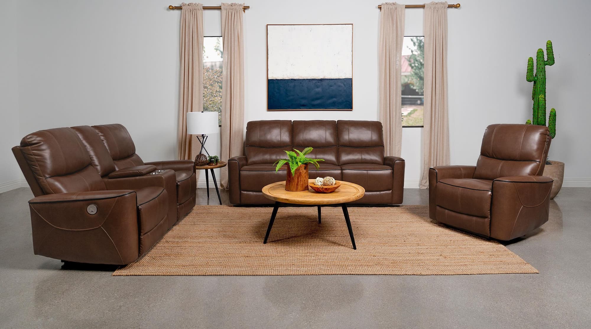 Greenfield 3-Piece Power Reclining Sofa Set Saddle Brown - Image 1