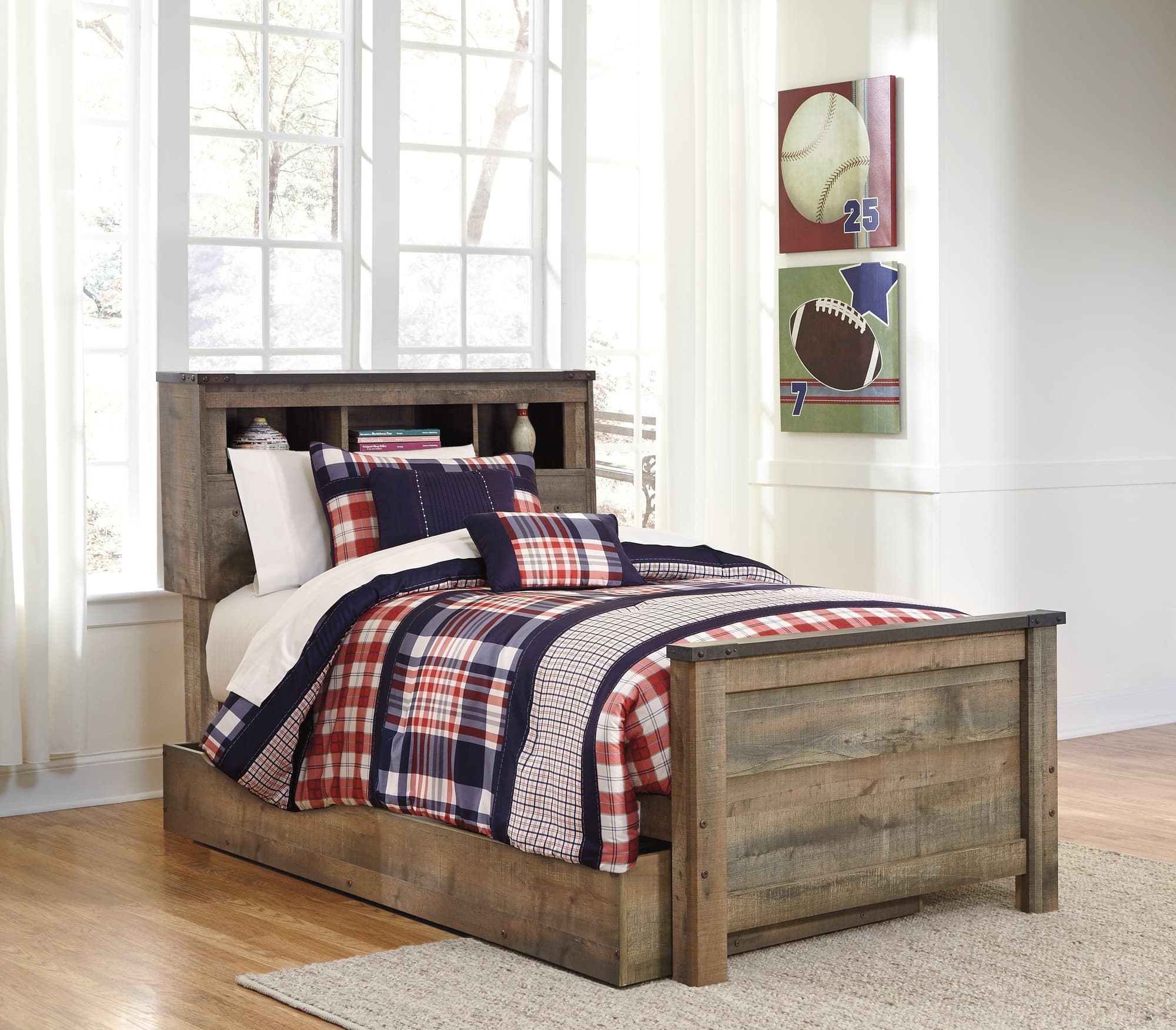 Trinell Brown Twin Bookcase Bed With 1 Large Storage Drawer - Image 1