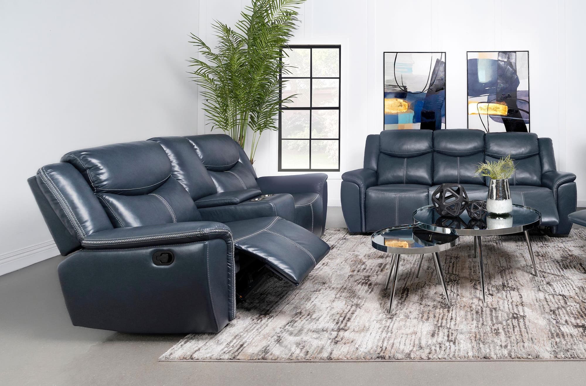 Sloane 2-Piece Upholstered Reclining Sofa Set Blue - Image 1
