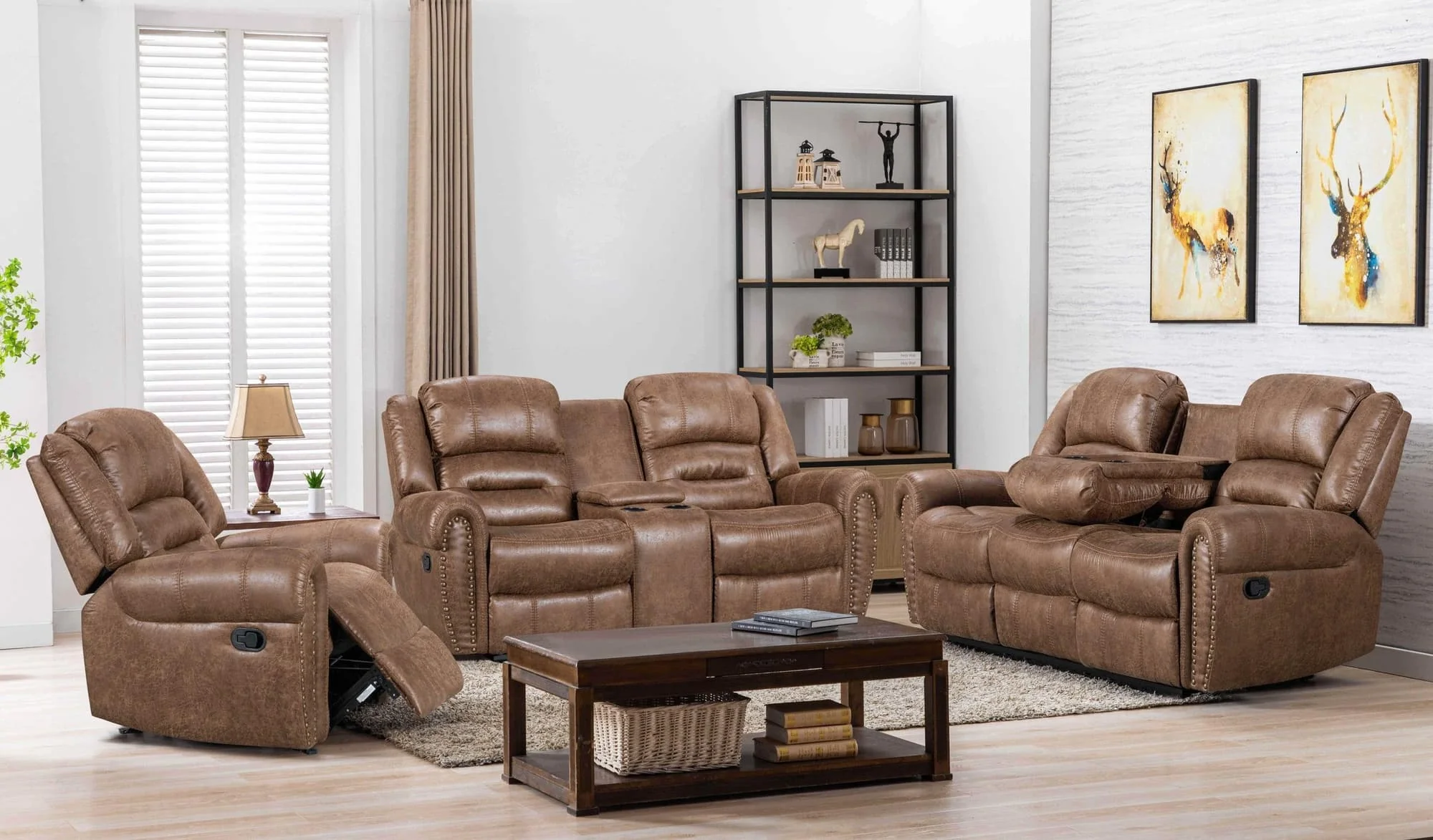 Rivercreek Brown Palomino Upholstered 3-Piece Reclining Set - Image 1