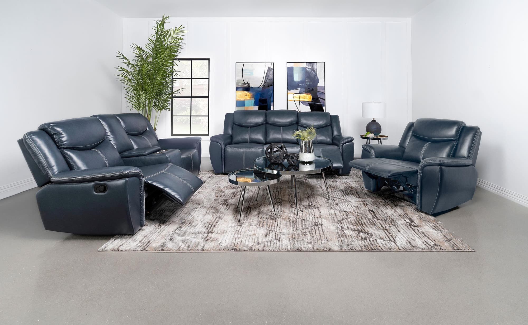 Sloane 3-Piece Upholstered Reclining Sofa Set Blue - Image 1