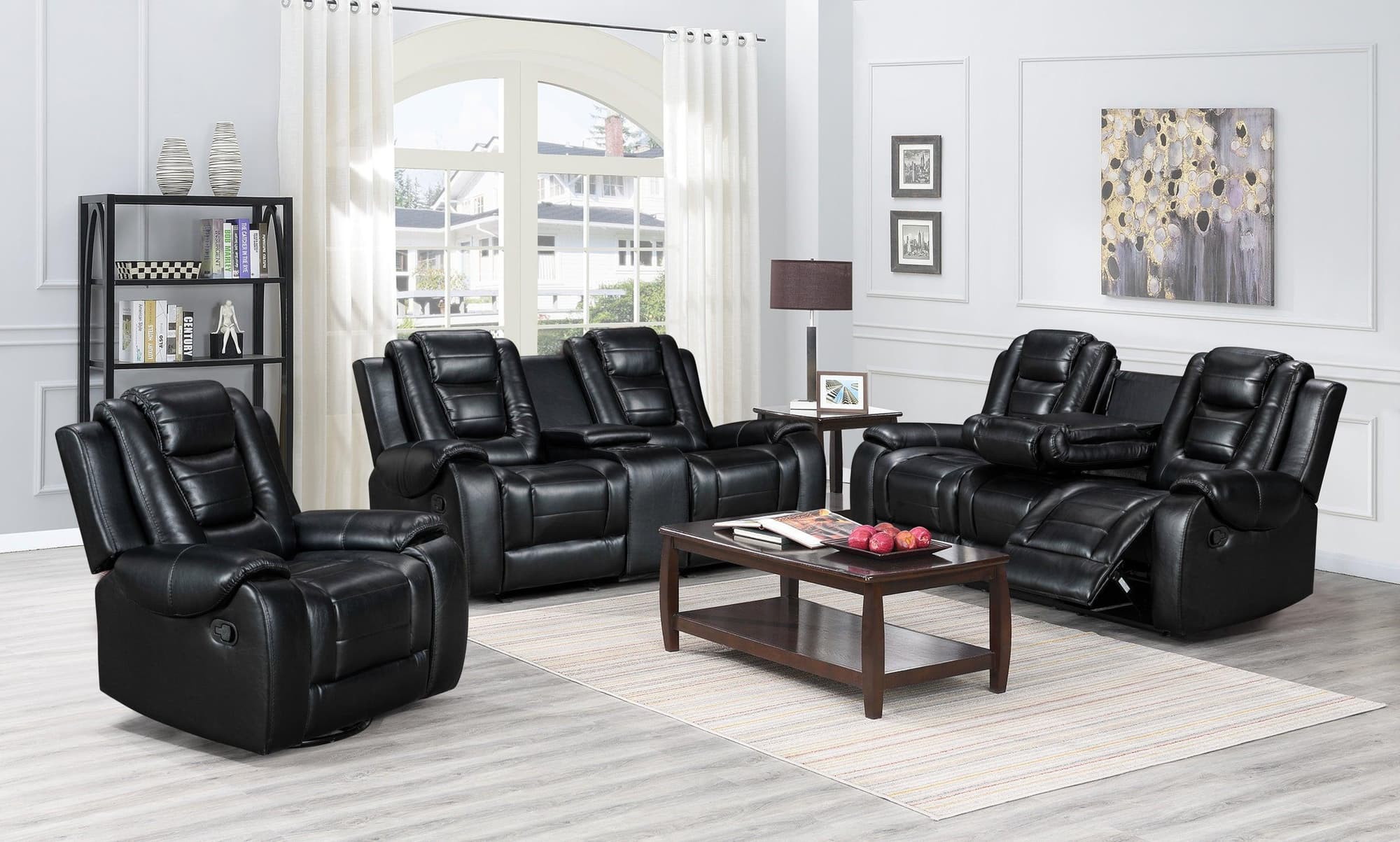 Jordan Black Faux Leather 3-Piece Reclining Set - Image 1