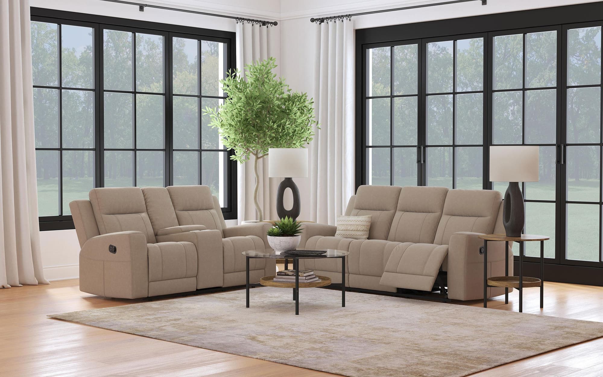 Brentwood 2-Piece Upholstered Reclining Sofa Set Taupe - Image 1