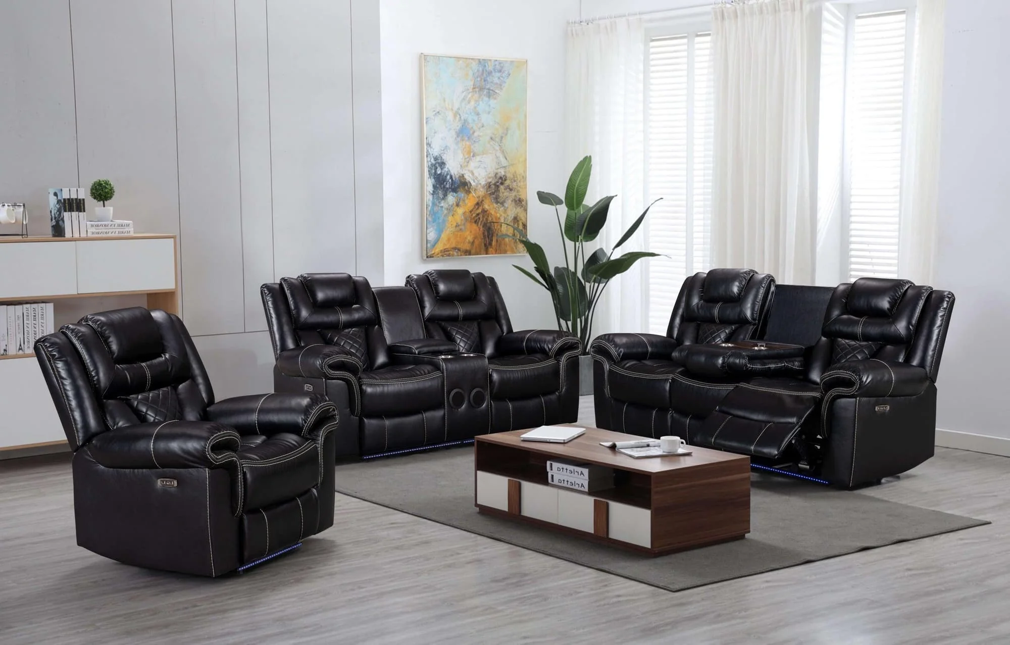 Alexa Black Faux Leather Gel 3-Piece Power Reclining Set - Image 1
