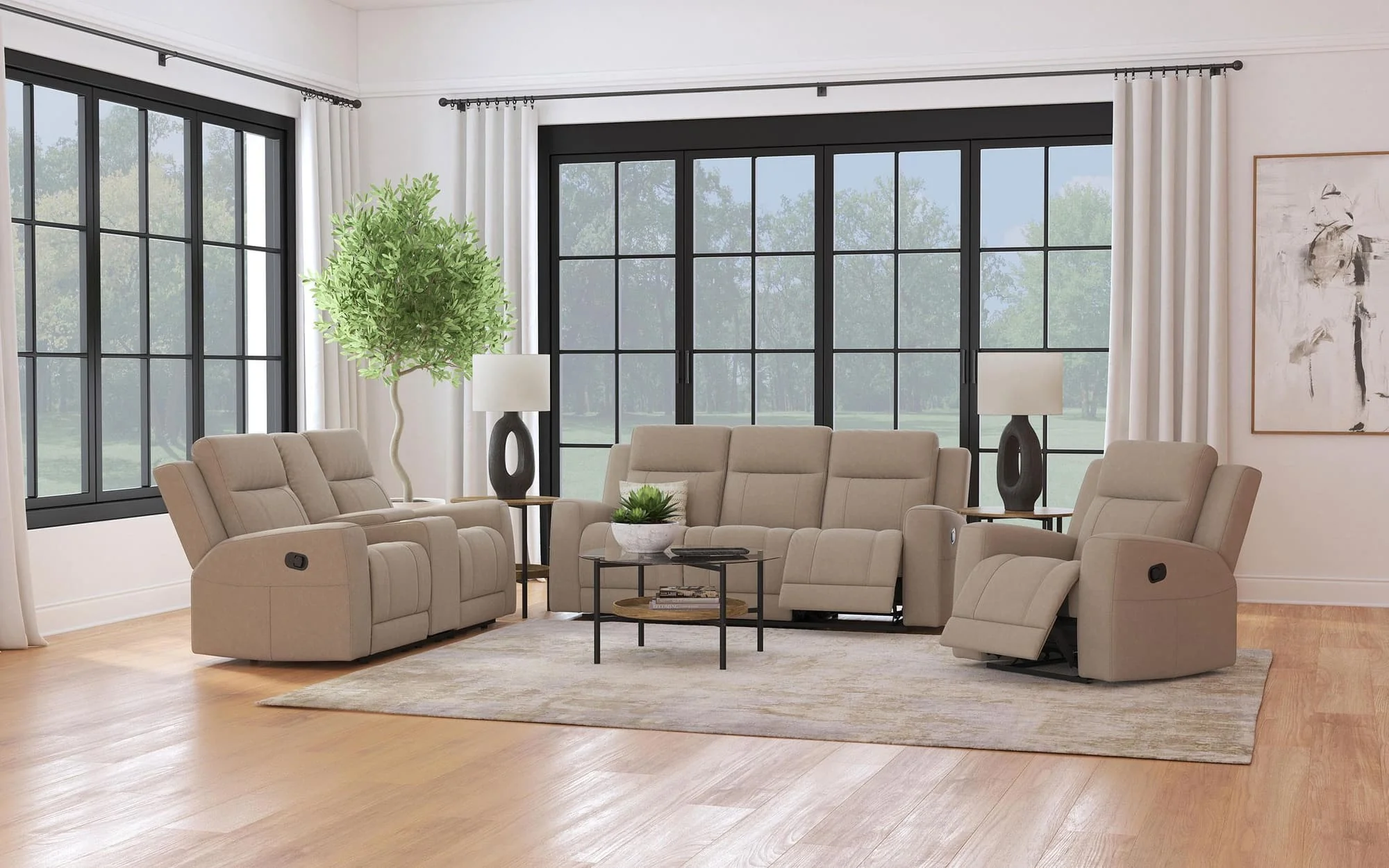 Brentwood 3-Piece Upholstered Reclining Sofa Set Taupe - Image 1