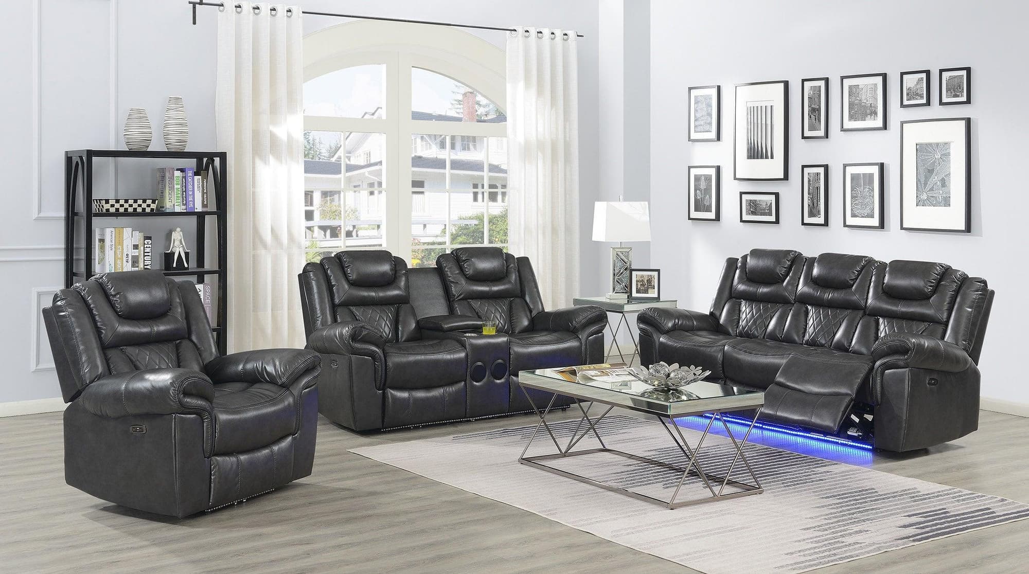 Alexa Gray Faux Leather Gel 3-Piece Power Living Room - Image 1