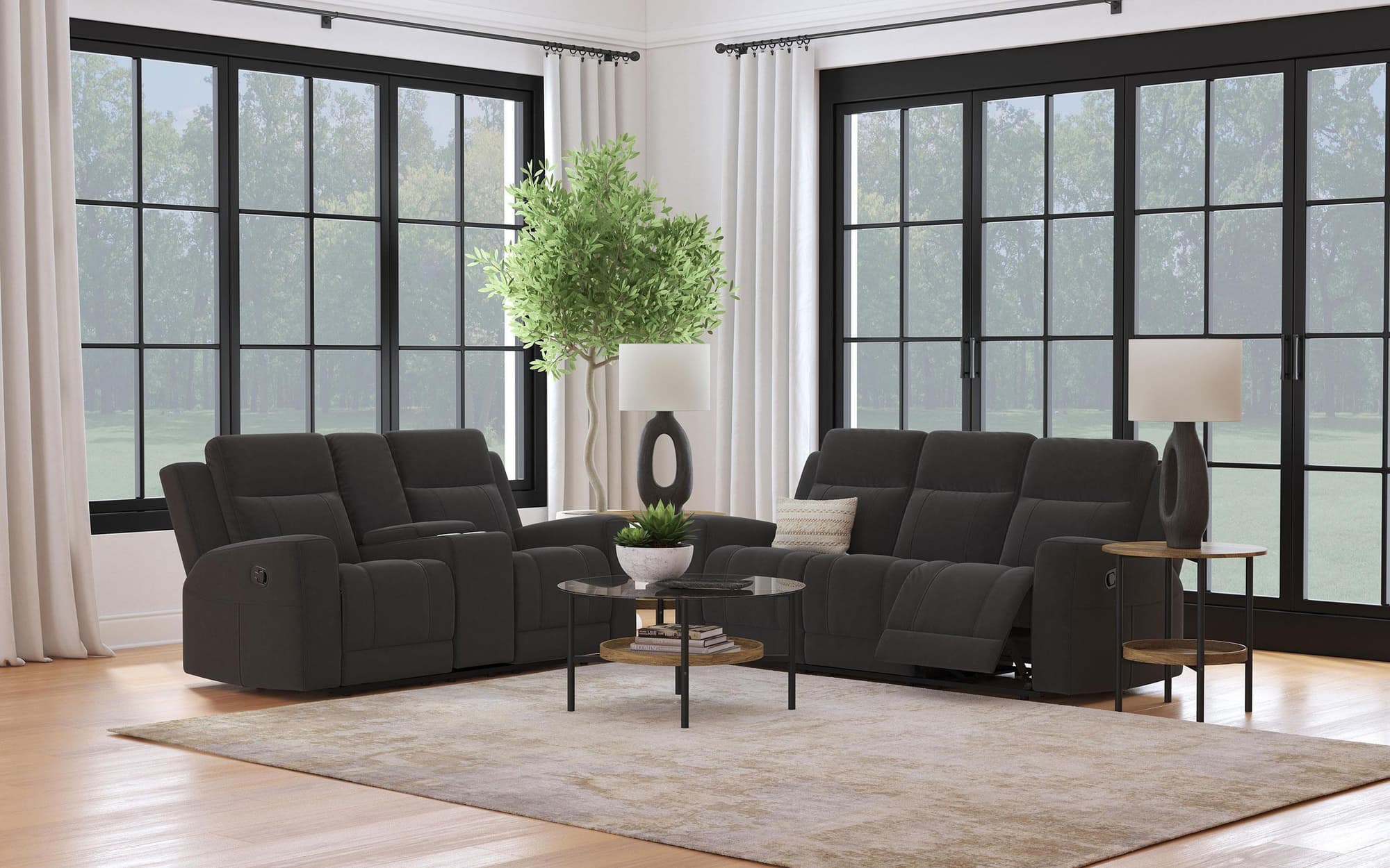 Brentwood 2-Piece Upholstered Reclining Sofa Set Black - Image 1