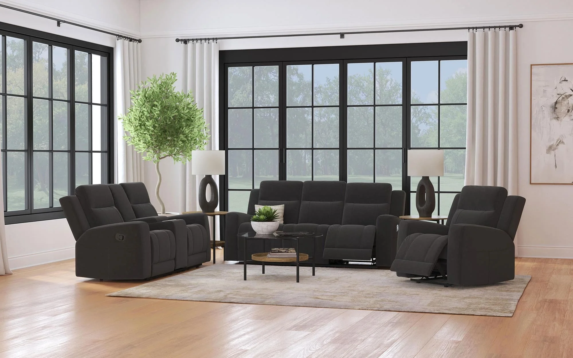 Brentwood 3-Piece Upholstered Reclining Sofa Set Black - Image 1