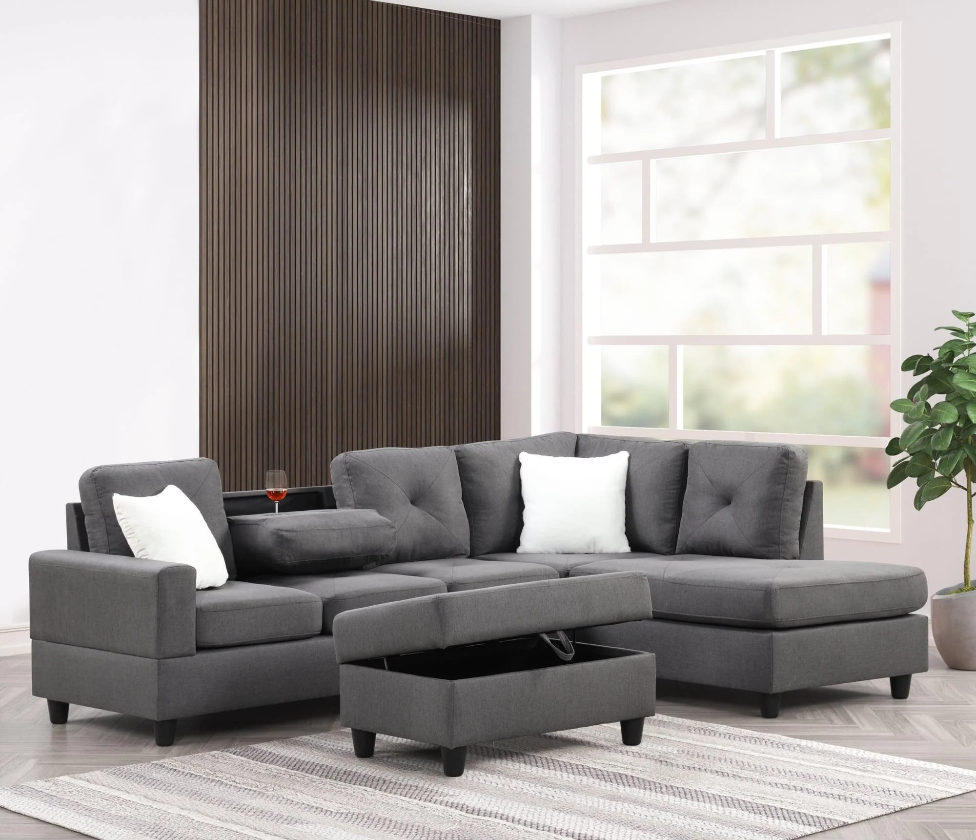 Rocket Charcoal Reversible Sectional with Ottoman - Image 1