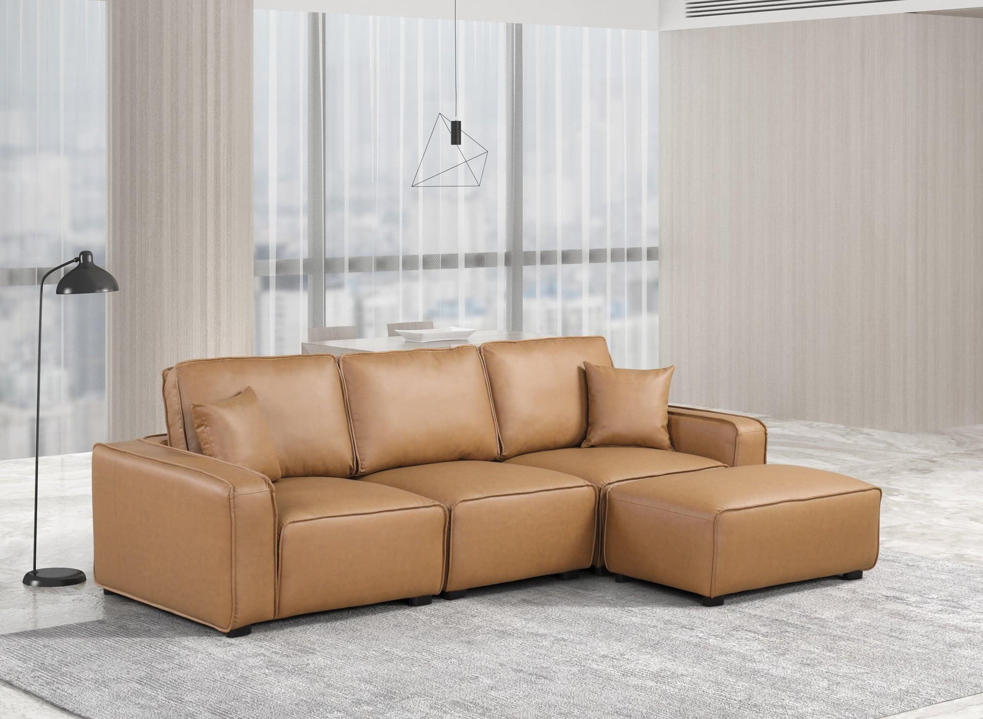 Columbia Saddle Faux Leather Upholstered Sectional - Image 1