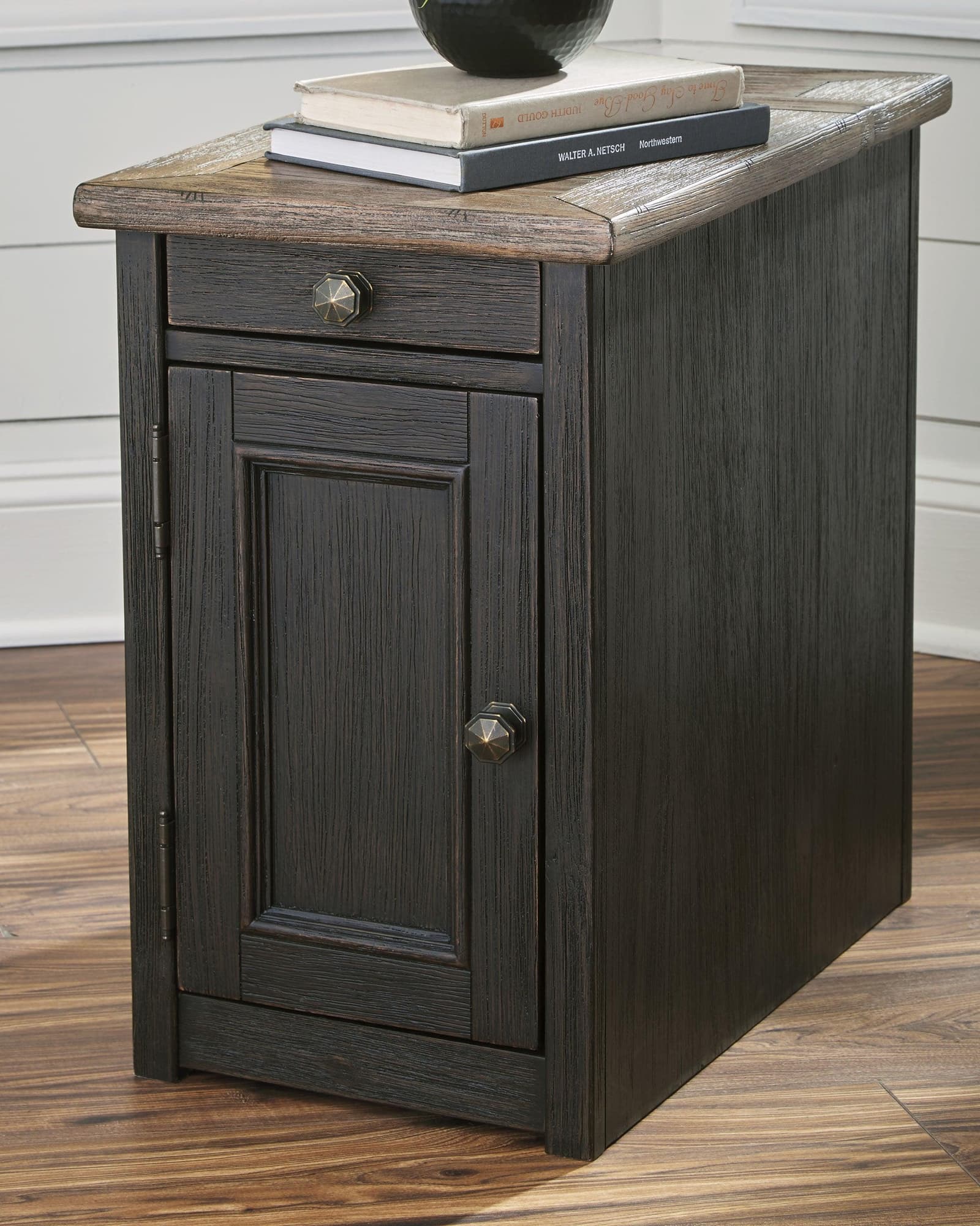 Tyler Creek Grayish Brown Black Chairside End Table With Usb Ports & Outlets - Image 1