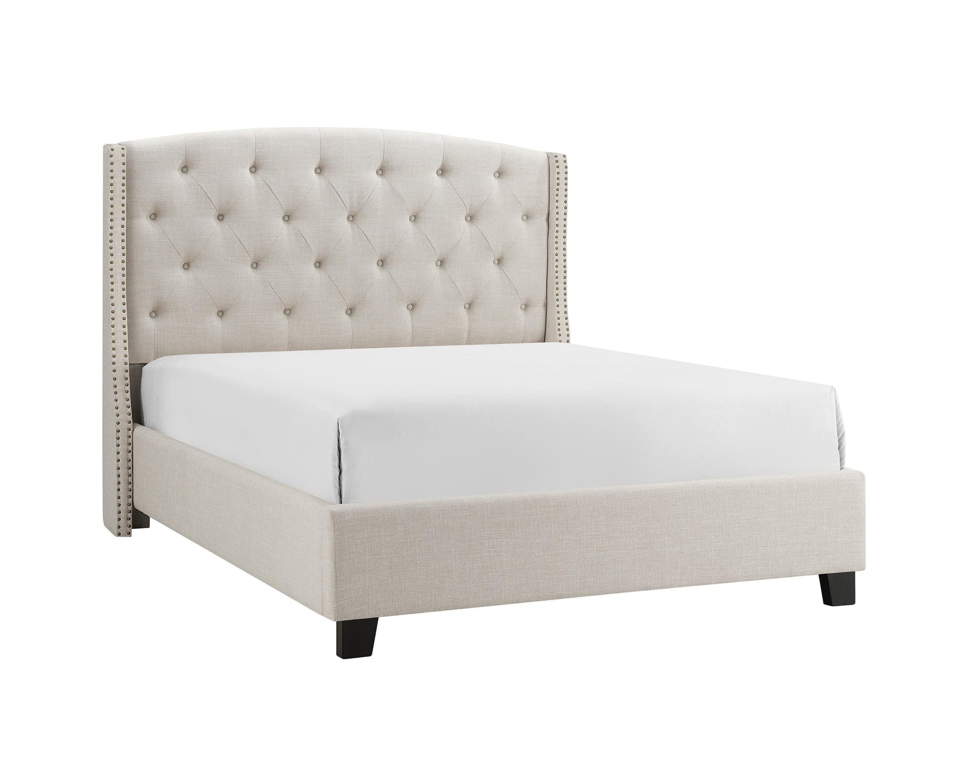 Eva Ivory Fabric Upholstered Tufted Queen Bed - Image 1