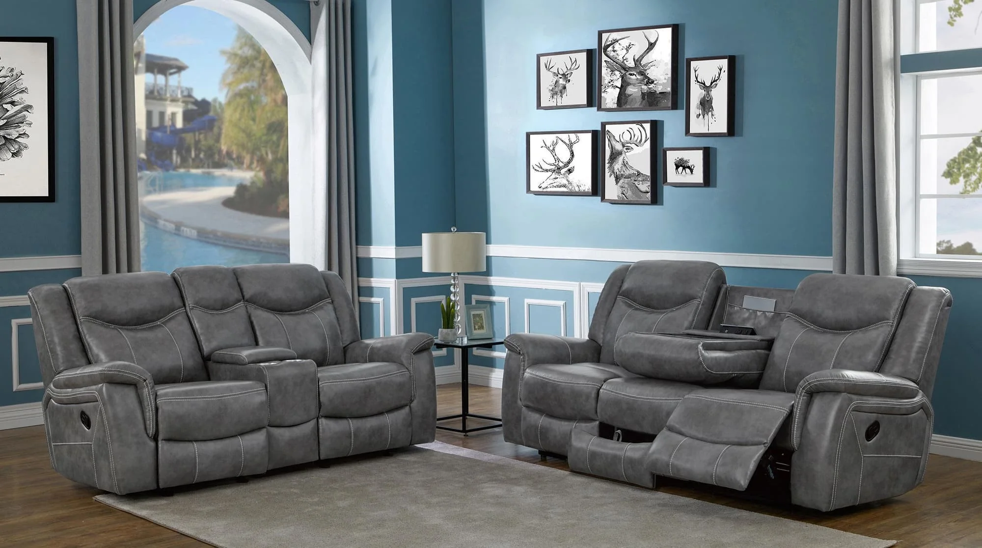 Conrad 2-Piece Upholstered Padded Arm Motion Sofa Set Grey - Image 1