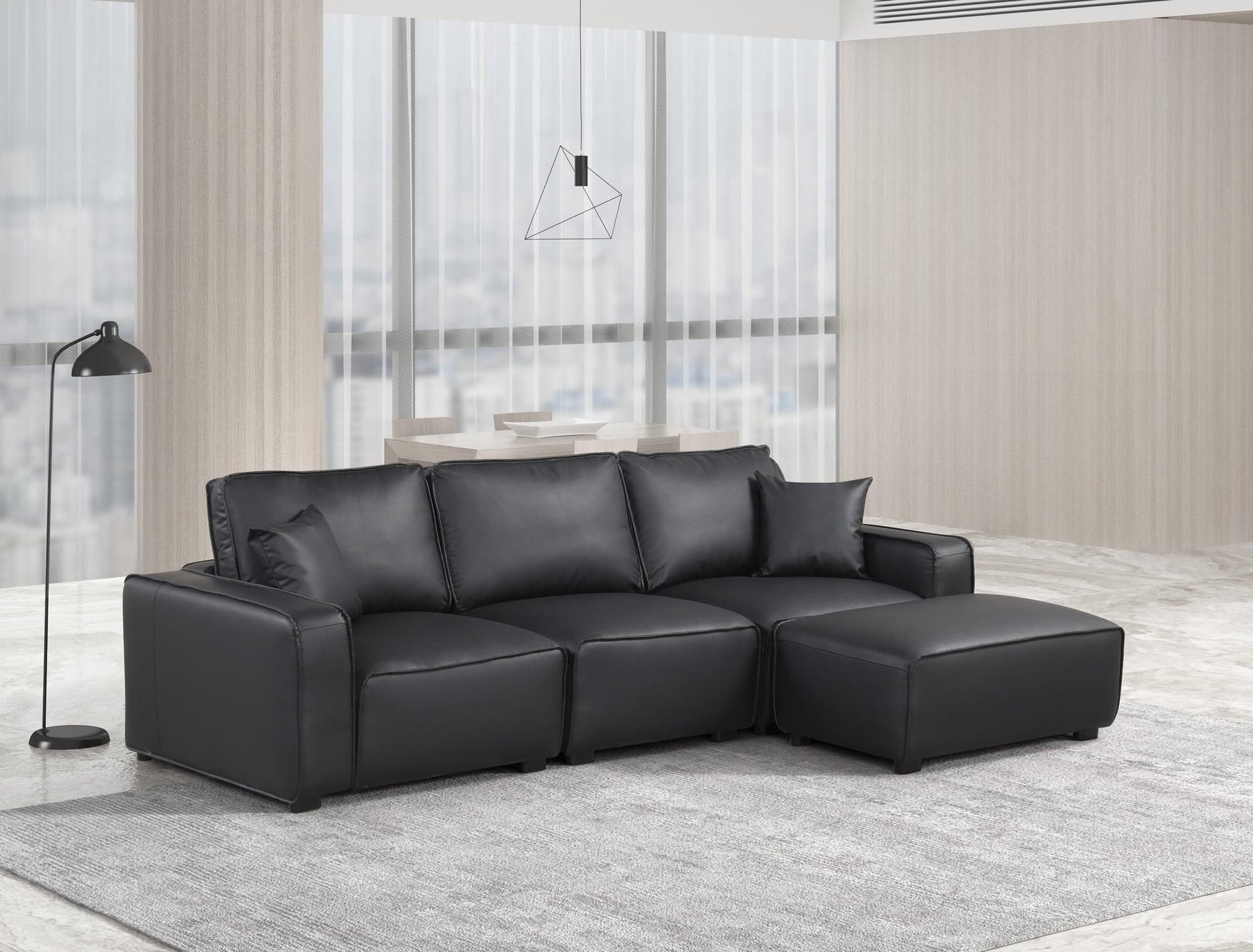 Columbia Black Faux Leather Upholstered Sectional - Image 1
