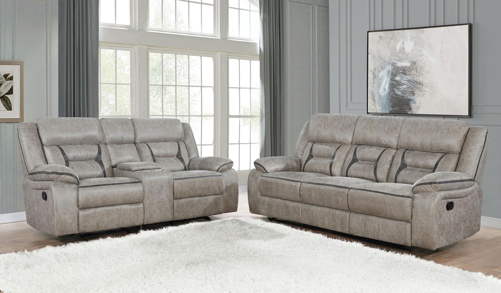 Greer 2-Piece Upholstered Reclining Sofa Set Taupe - Image 1